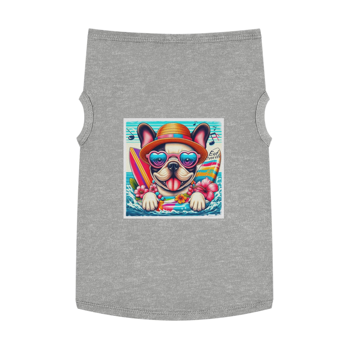 Pet Tank Top French Bulldog colorful surfing t shirt Pets Printify XL Heather