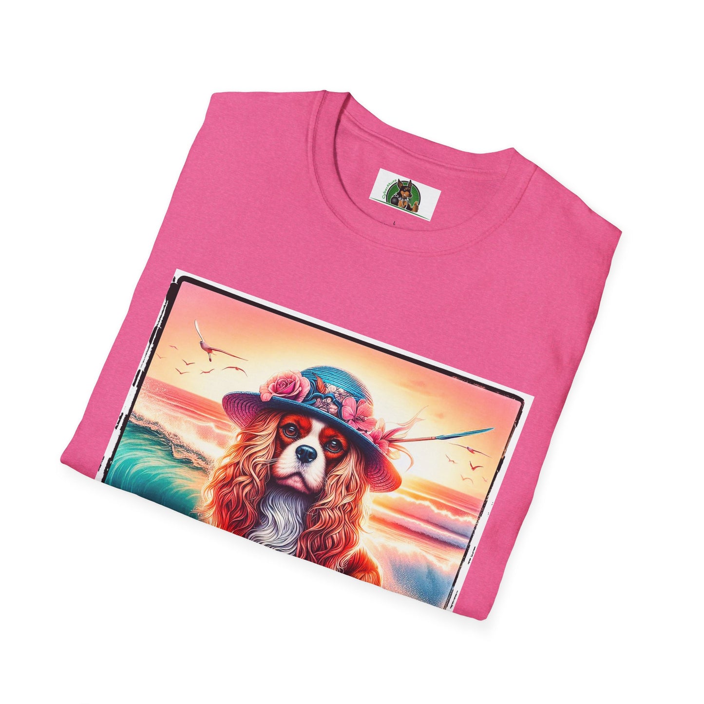 Cavalier King Charles Spaniel Female Surfing Dog With Summer Hat TShirt