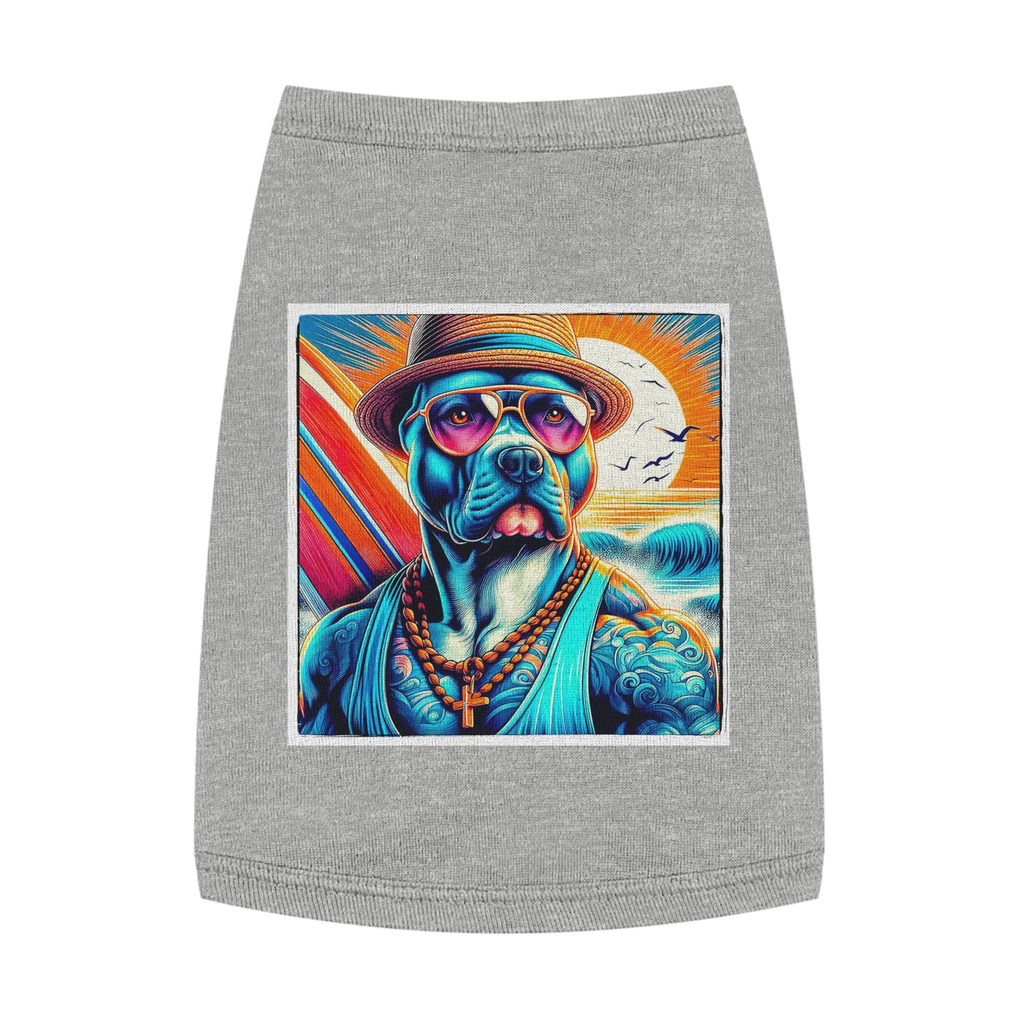 Pet Tank Top Pit Bull surfer Pets Printify M Heather