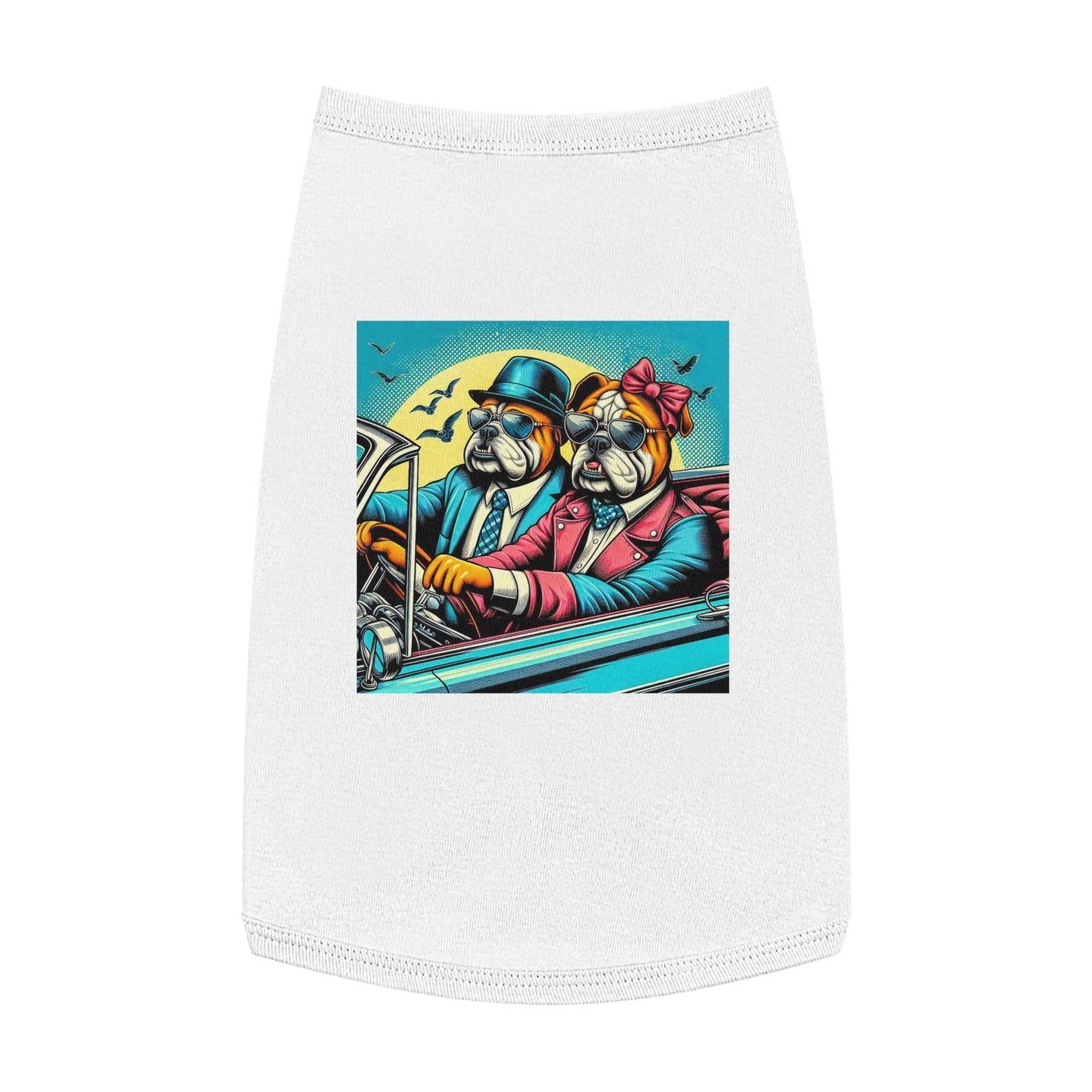 Wacky Pet Tank Top Bulldog sunset driving t shirt Pets Printify L White
