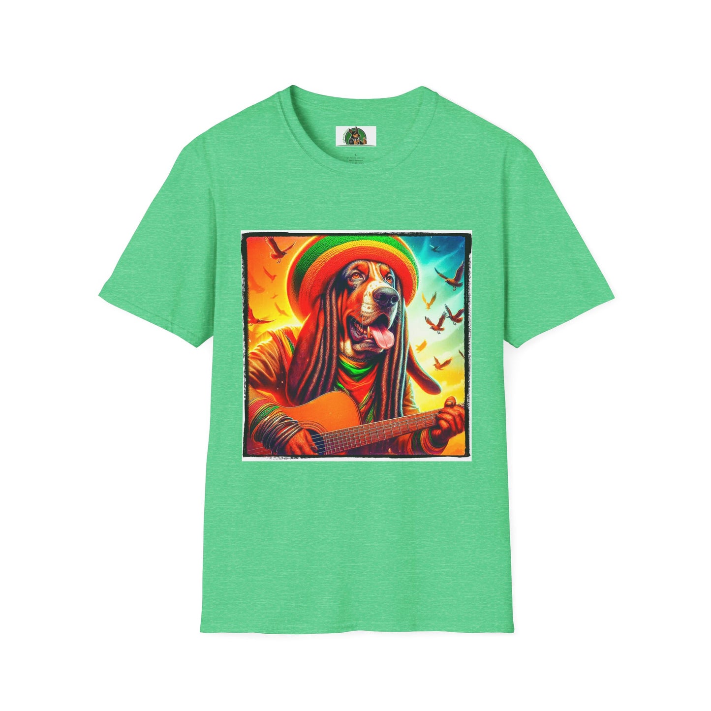 Basset Hound Playing Guitar T-Shirt Printify S Heather Irish Green