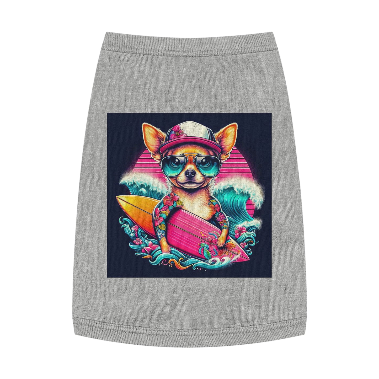 Pet Tank Top Chihuahua pink surfboard t shirt Pets Printify M Heather