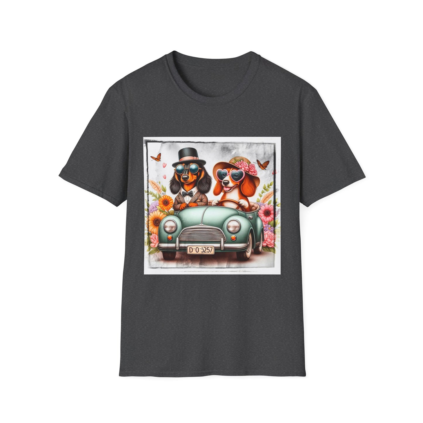 Wacky Dachshund car driving t shirt T-Shirt Printify XS Dark Heather