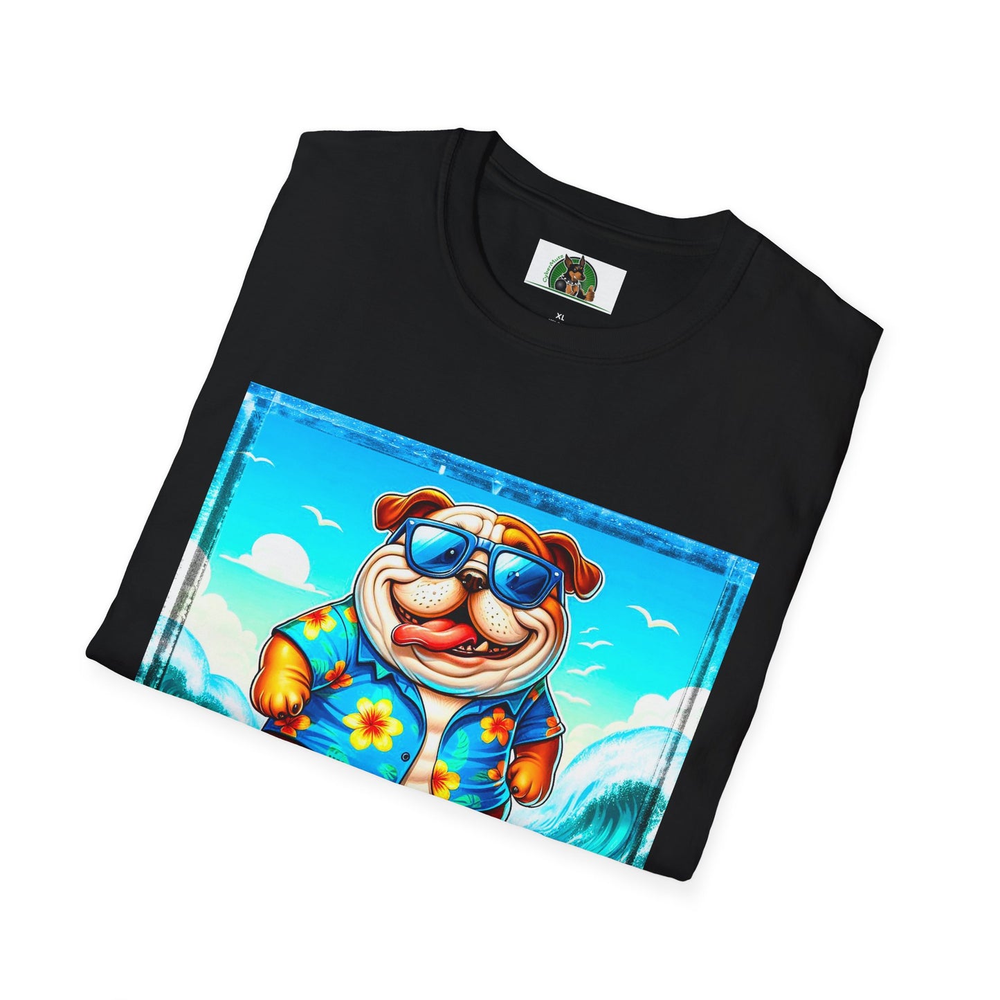Bulldog surfing fun t shirt T-Shirt Printify