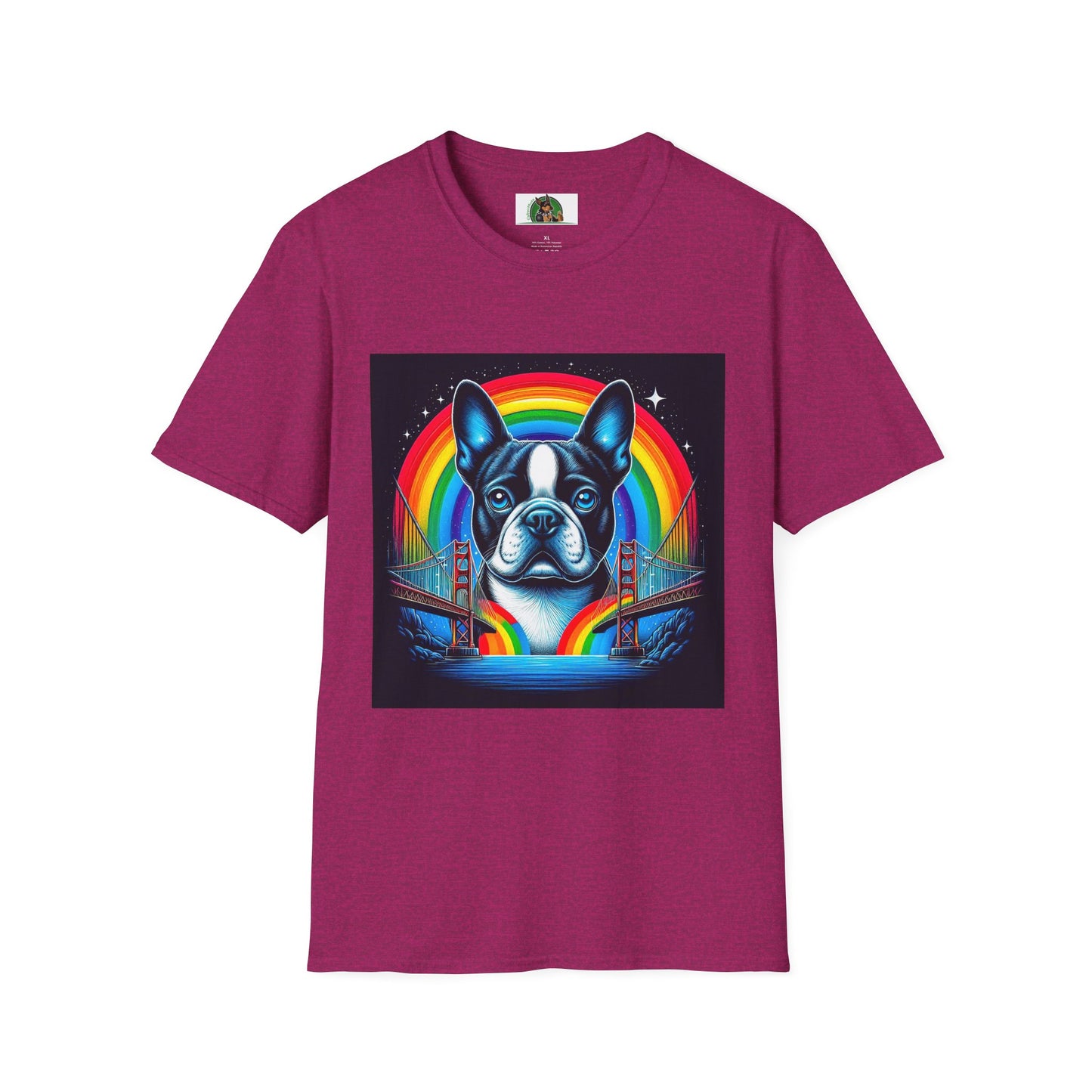Boston Terrier Dog Overlooking Rainbow Bridge T-Shirt Printify S Antique Heliconia