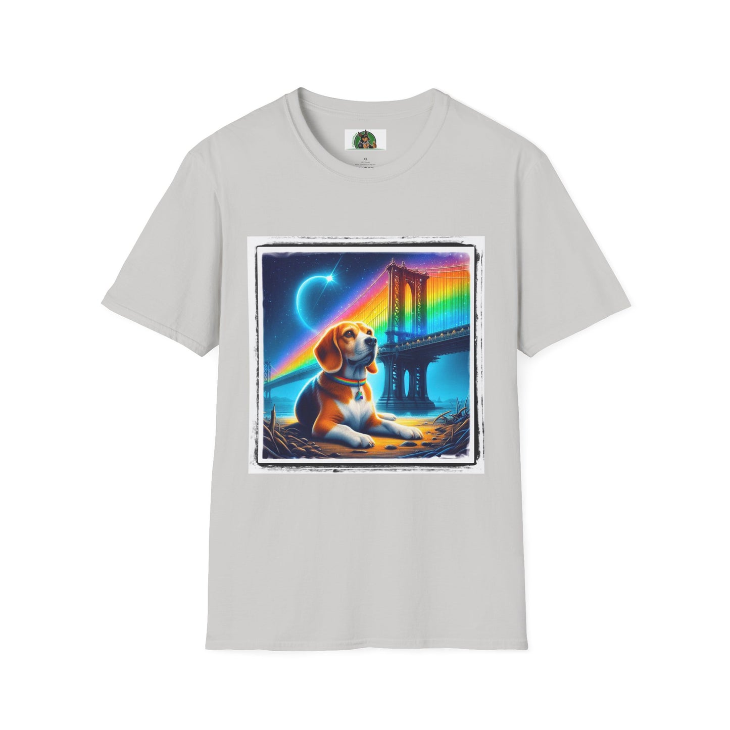 Beagle Sitting Under Rainbow Bridge T-Shirt Printify S Ice Grey