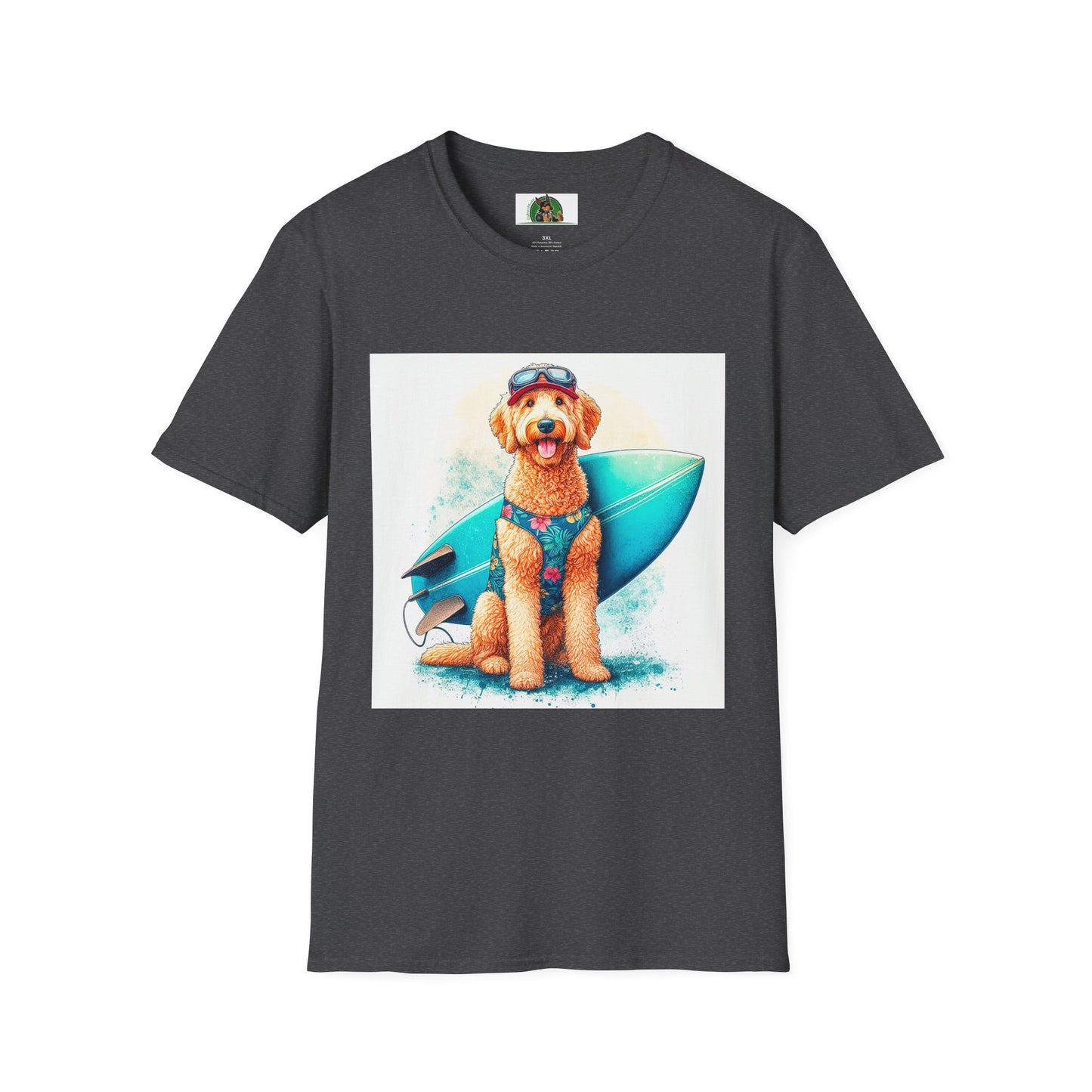 Golden Doodle surfer dude t shirt T-Shirt Printify XS Dark Heather