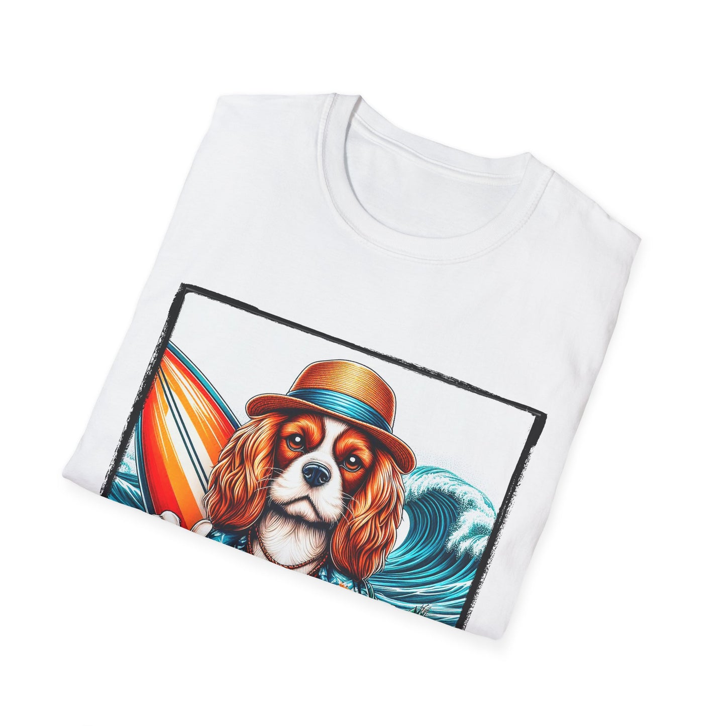 Cavalier King Charles Spaniel Hang Ten Surfer Dog TShirt T-Shirt Printify