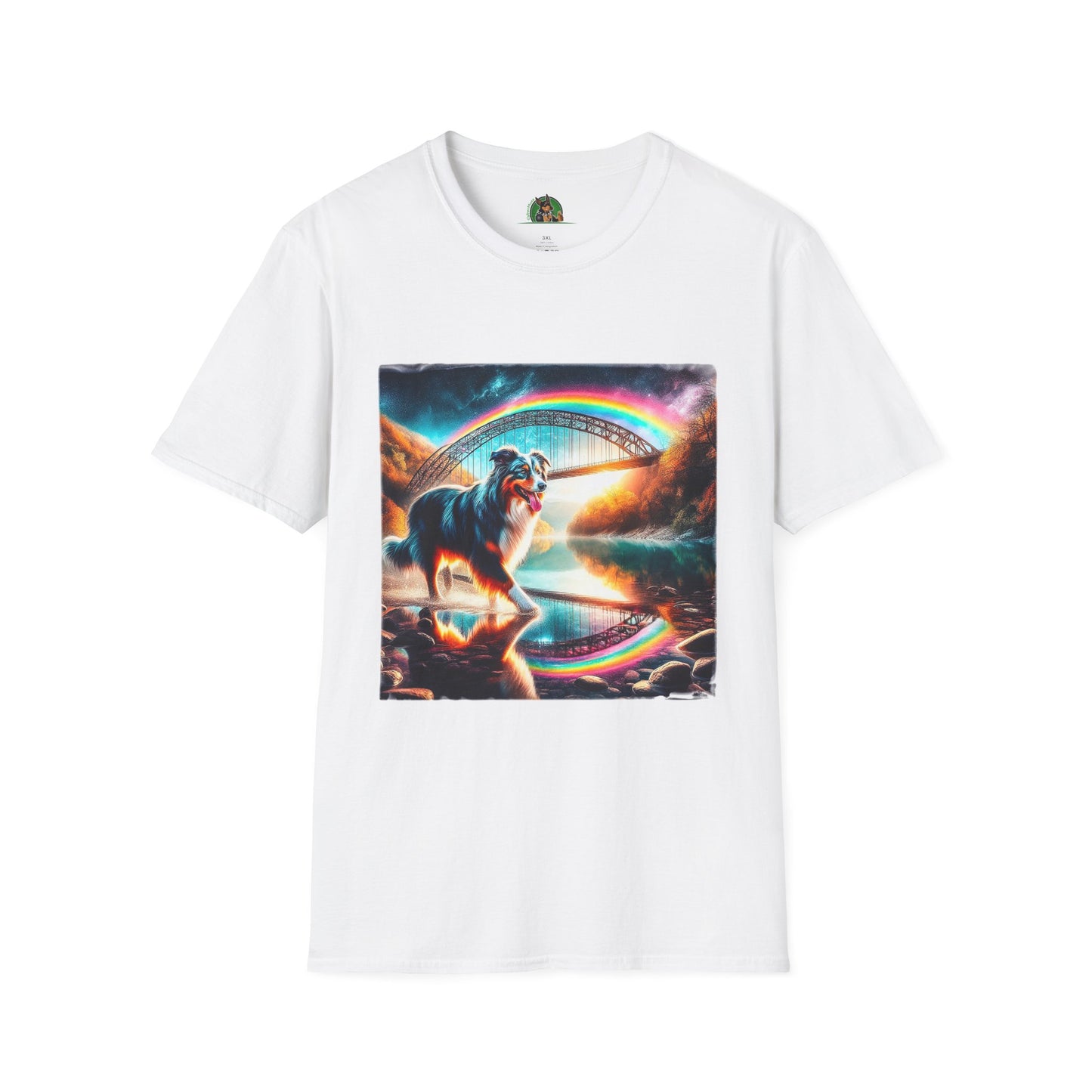 Australian Shepherd Rainbow Bridge At Night T-Shirt Printify XS White
