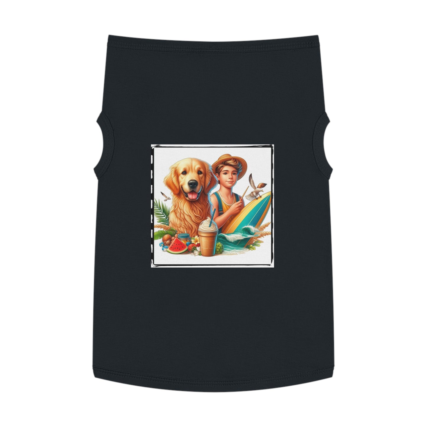 Golden Retriever pet tank top farmer boy Pets Printify XL Black