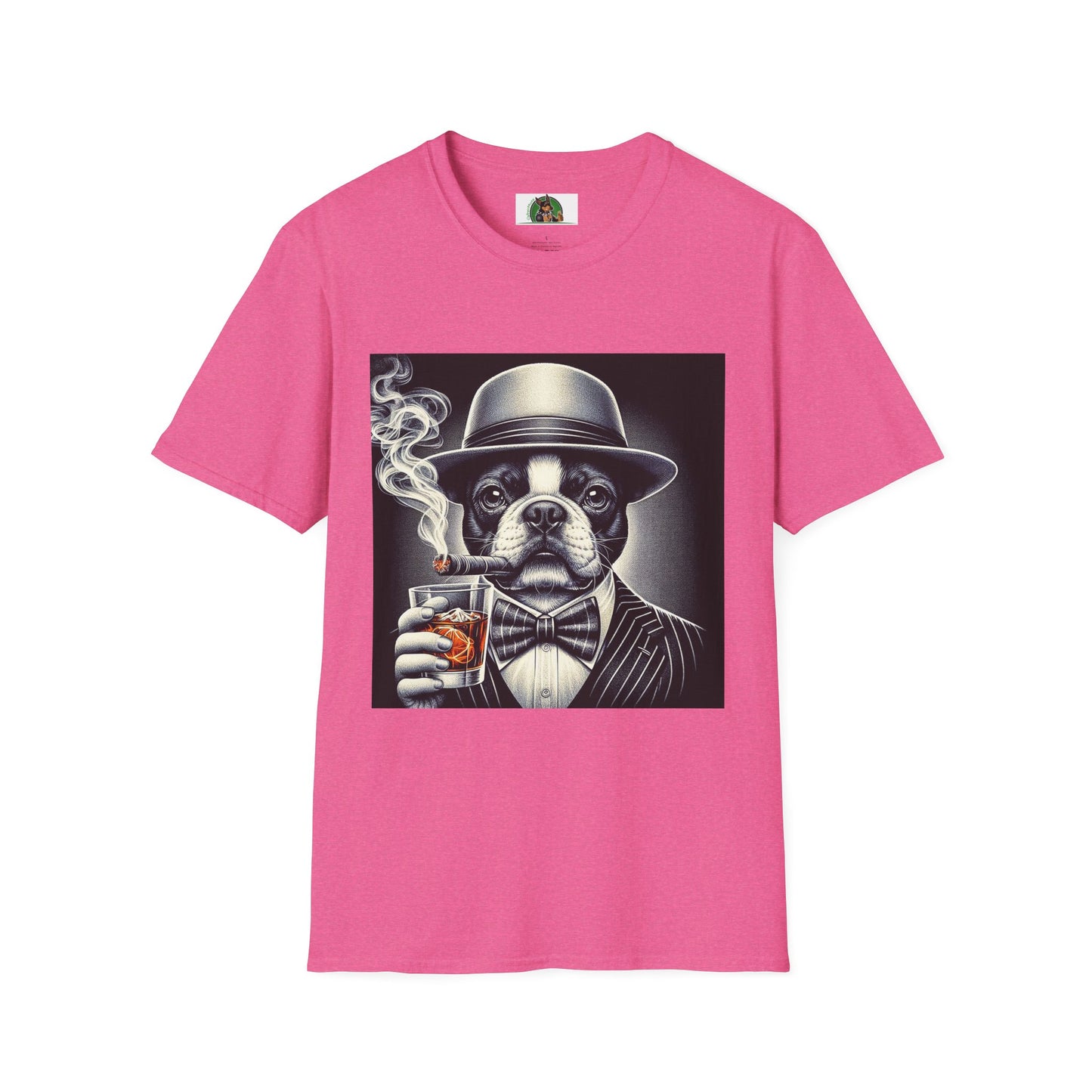 Boston Terrier Male Dog Smoking Cigar Drinking Whiskey T-Shirt Printify S Heather Heliconia