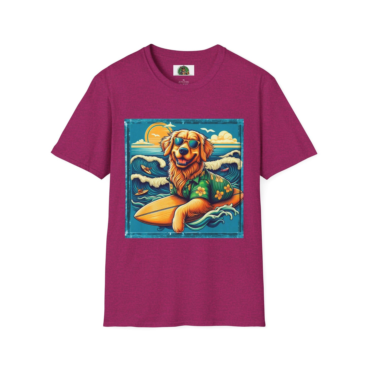 Golden Retriever surfing beauty shirt T-Shirt Printify S Antique Heliconia