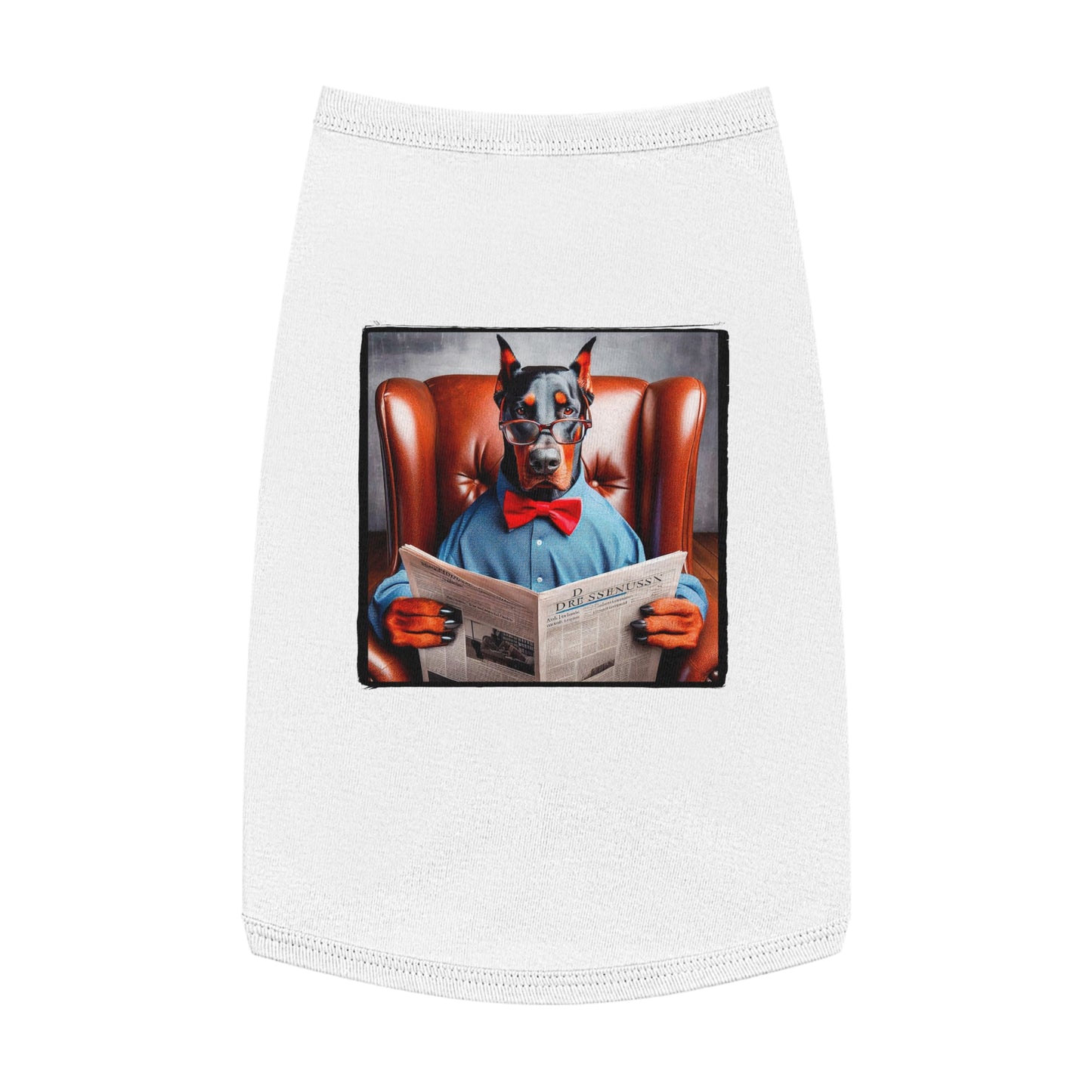 Pet Tank Top Doberman paper reading Pets Printify L White