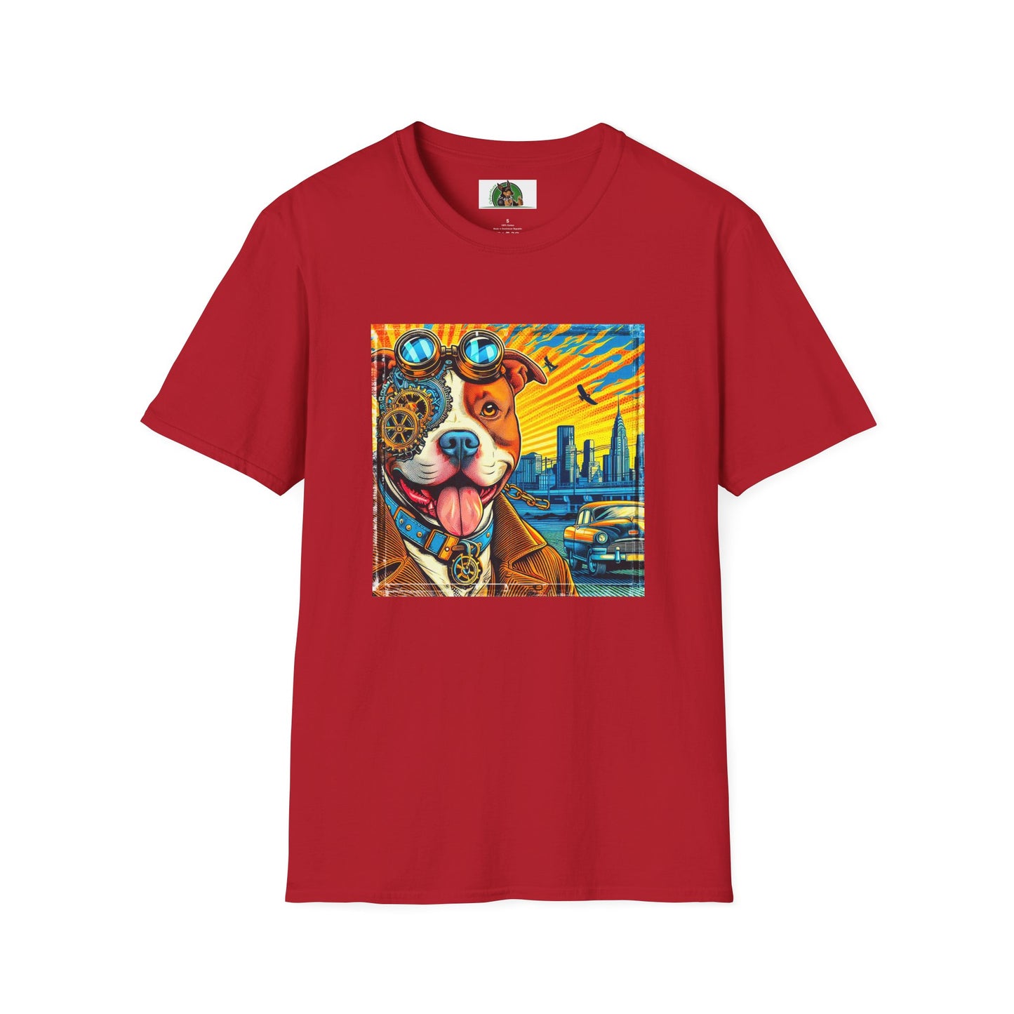 Pit Bull colorful steam punk shirt T-Shirt Printify S Cherry Red