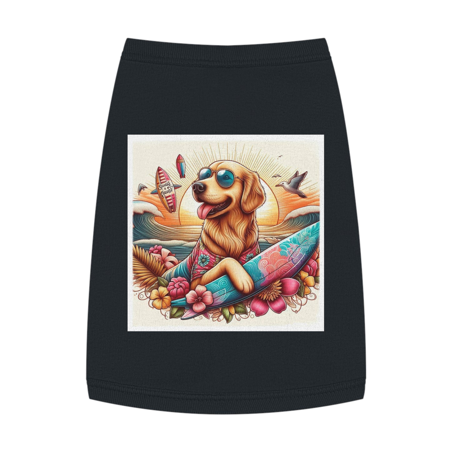Golden Retriever pet tank top sunny day Pets Printify M Black