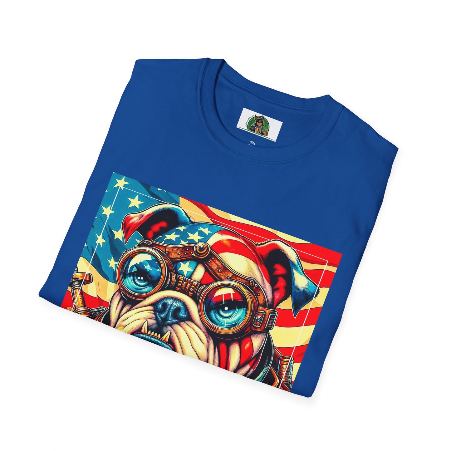 Bulldog Steampunk American Flag T-Shirt Printify