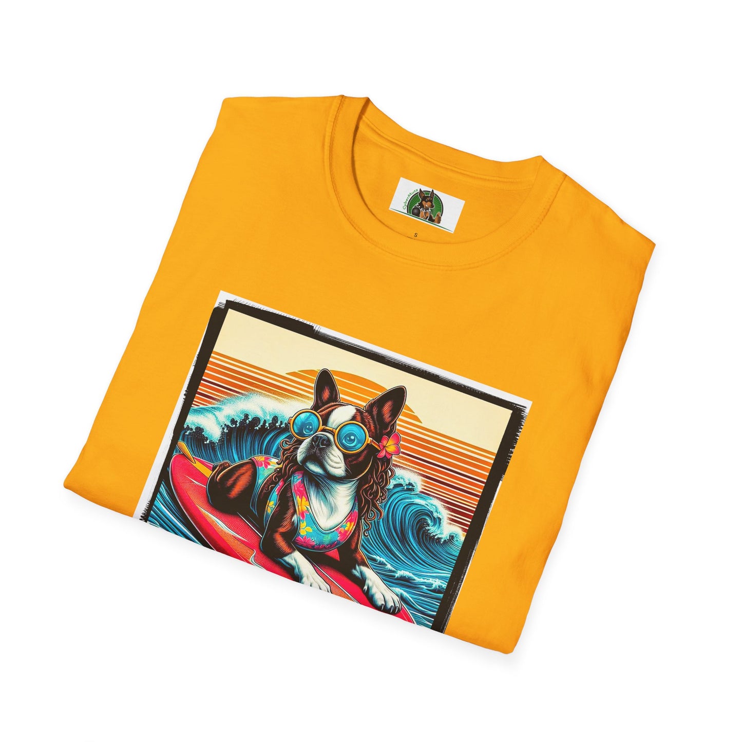 Boston Terrier Surfer Dog T-Shirt Printify