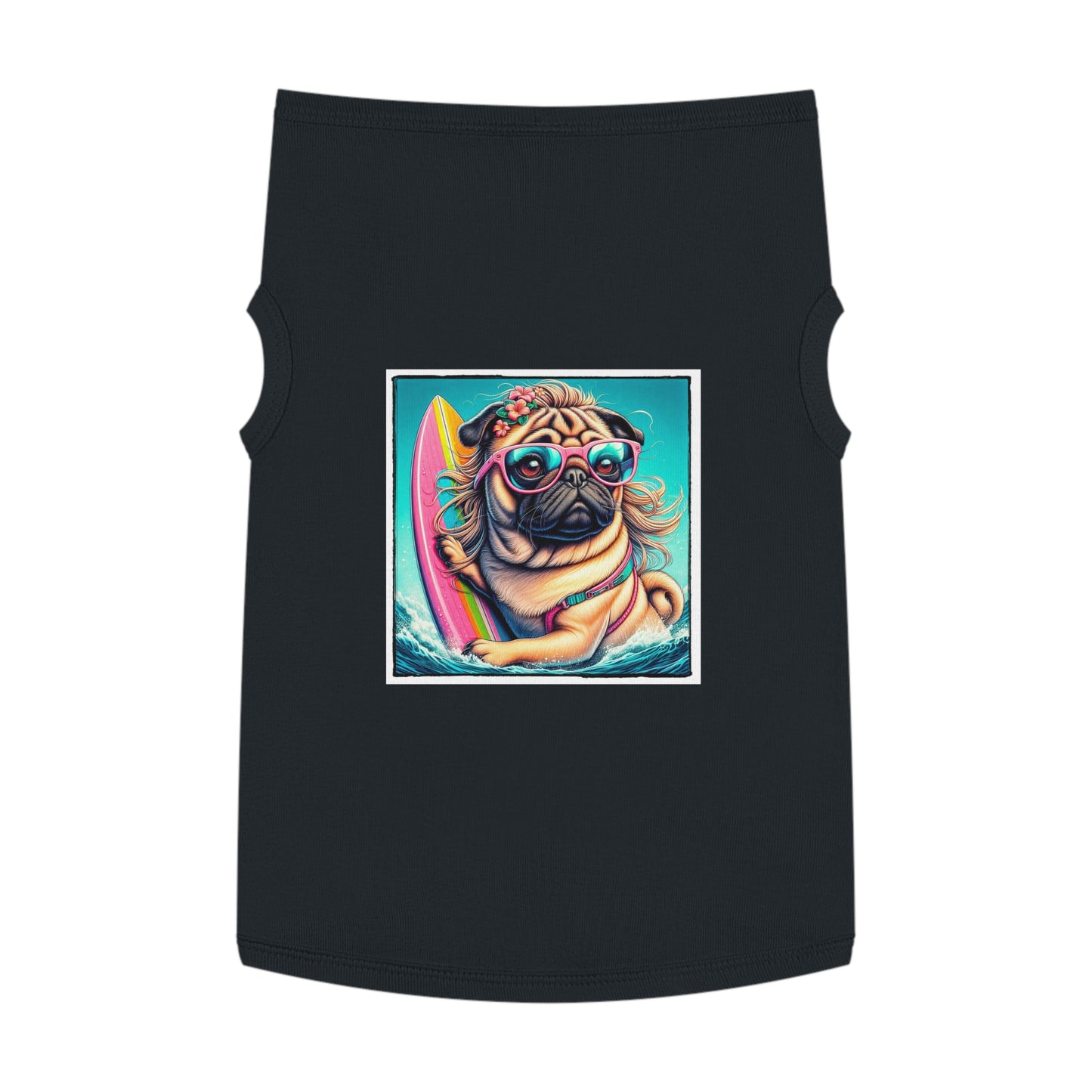 Pet Tank Top Pug surfer puppy Pets Printify XL Black