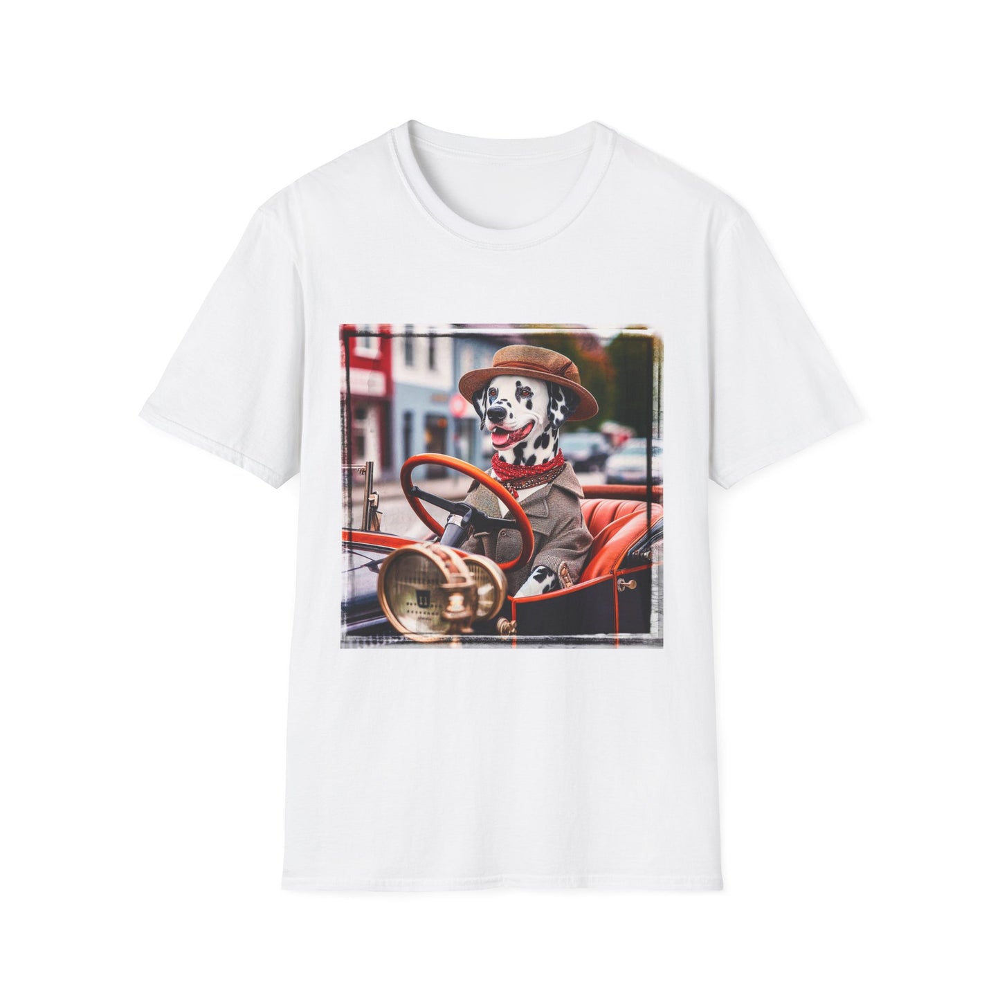 Dalmatian driving and cruising t shirt T-Shirt Printify XS White