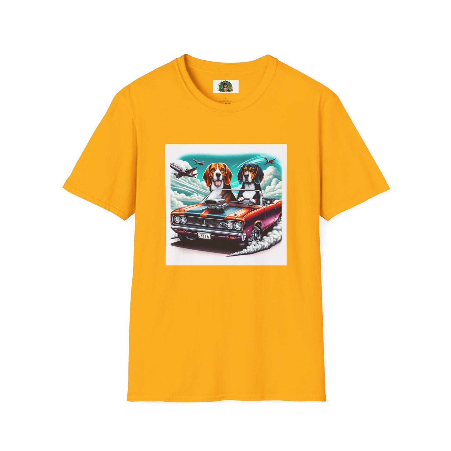 Beagle Dogs Softstyle T-Shirt - Wacky Sports Car Design T-Shirt Printify S Gold