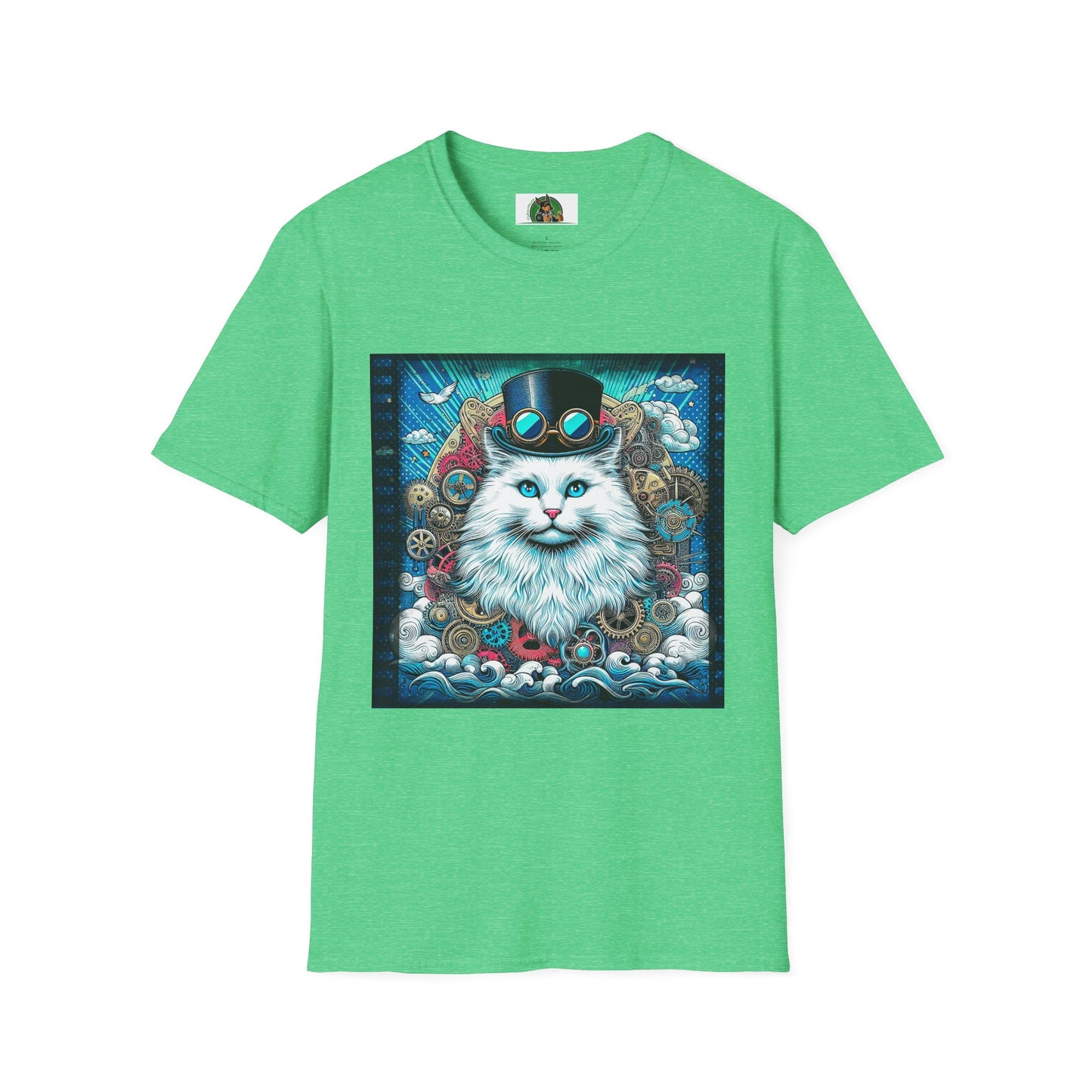 Siberian cat steam punk shirt T-Shirt Printify S Heather Irish Green