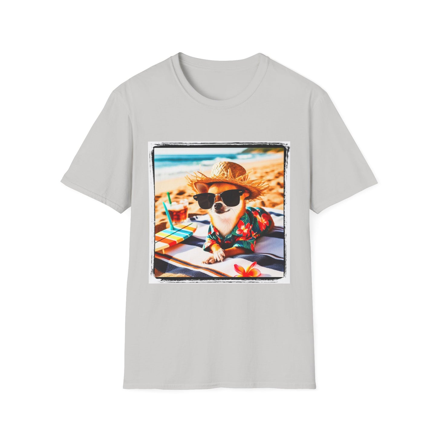 Chihuahua beach scene t shirt T-Shirt Printify S Ice Grey