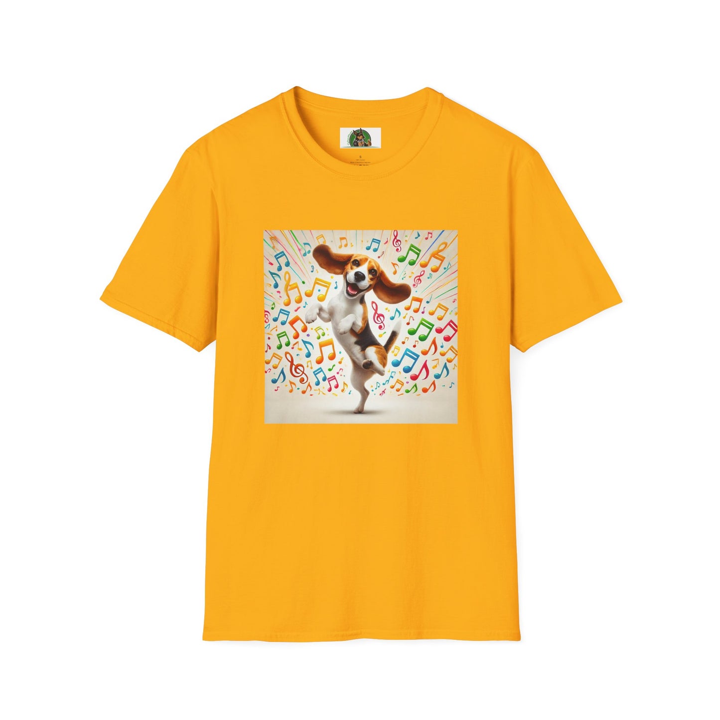 Beagle Dancing T-Shirt - Unisex Softstyle Tee T-Shirt Printify S Gold