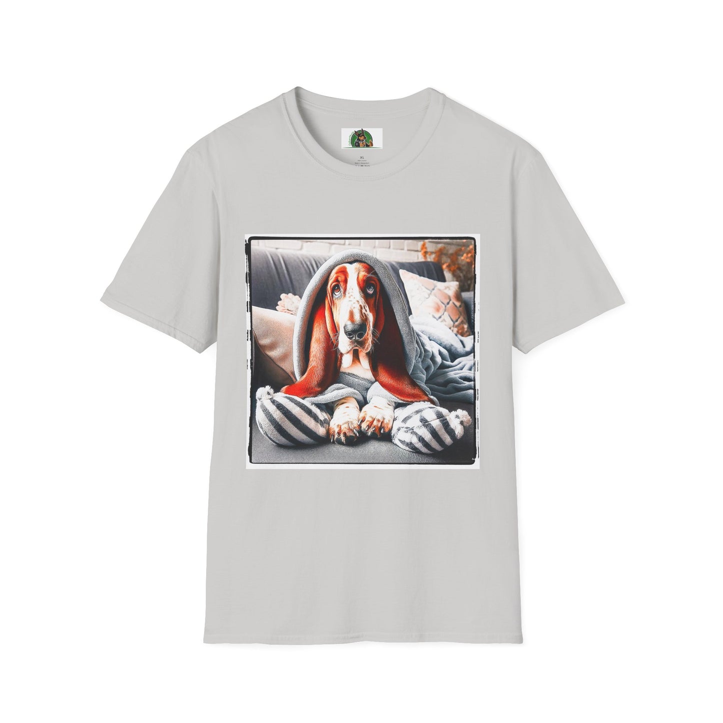 Basset Hound Draped In Blanket T-Shirt Printify S Ice Grey