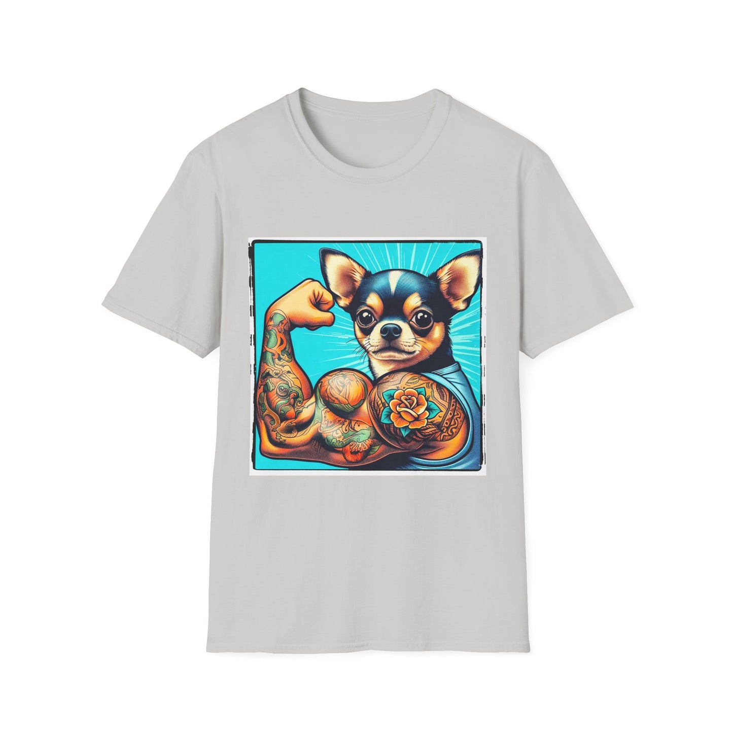 Chihuahua gym rat t shirt T-Shirt Printify S Ice Grey