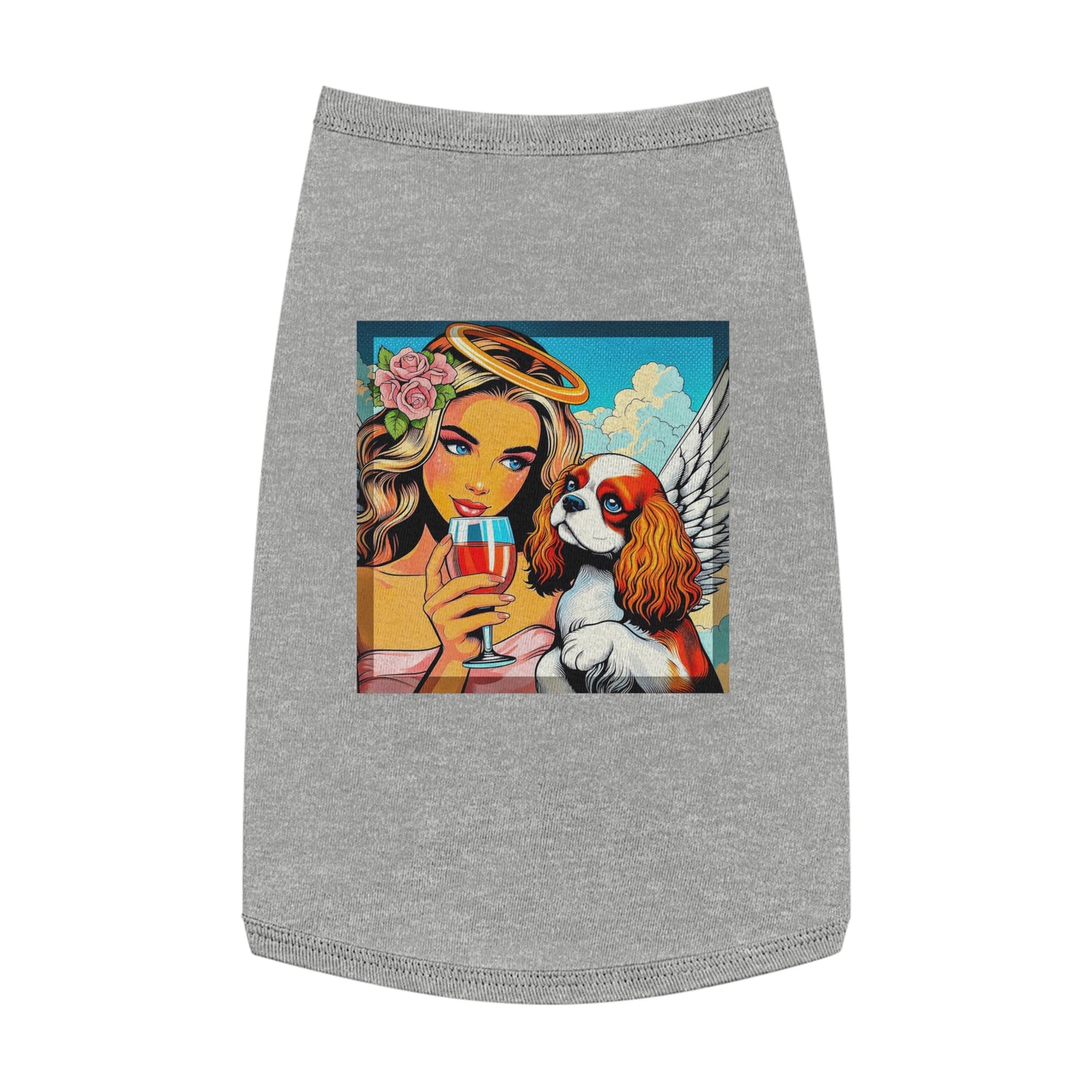 Pet Tank Top Cavalier King Charles Spaniel Angel sipping Wine T Shirt Pets Printify L Heather
