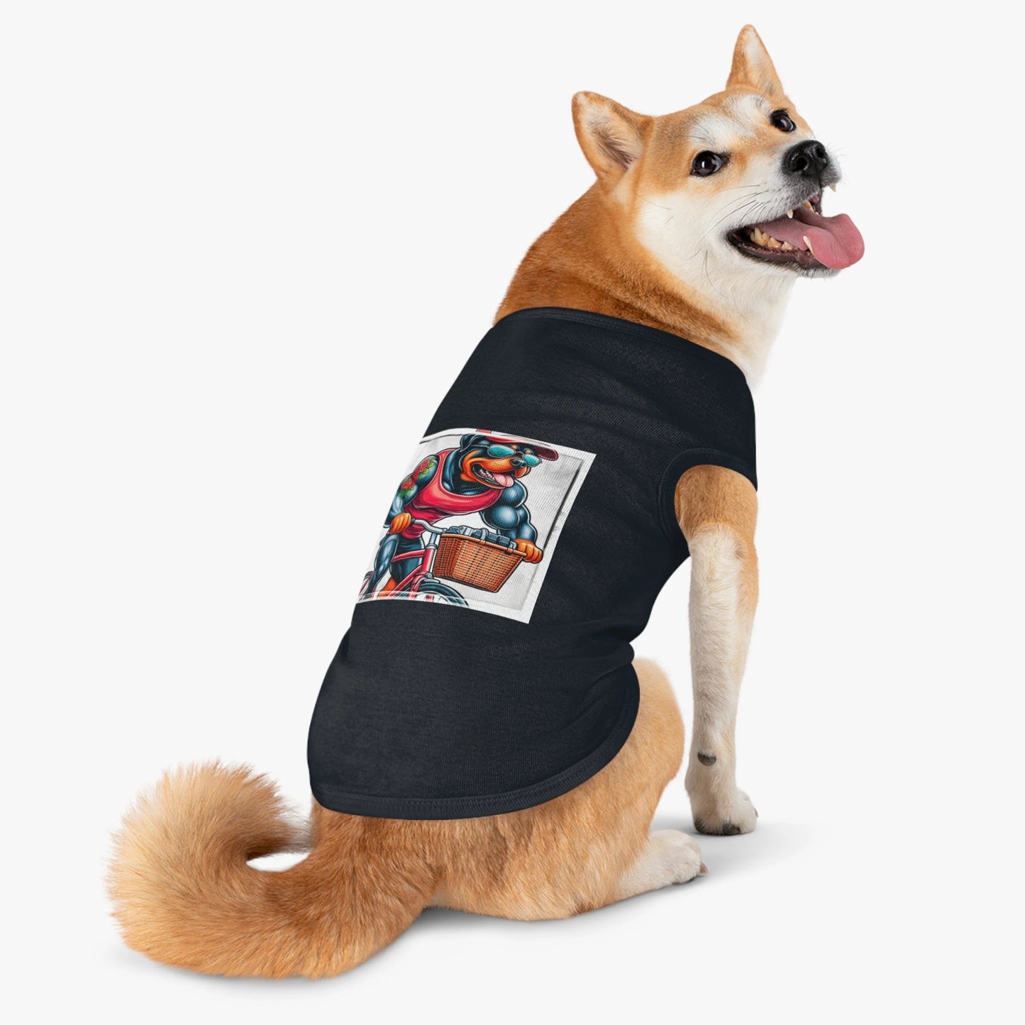 Pet Tank Top Rottie bike riding by Printify