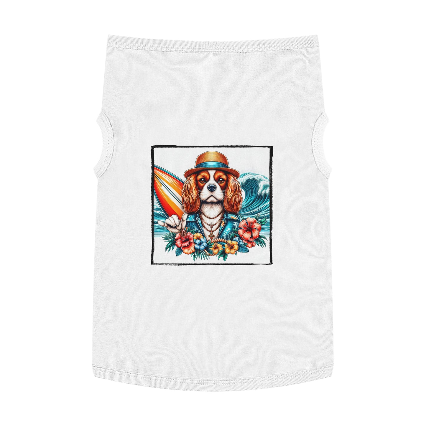 Pet Tank Top Cavalier King Charles Spaniel Hawaiian Surfer T Shirt Pets Printify XL White