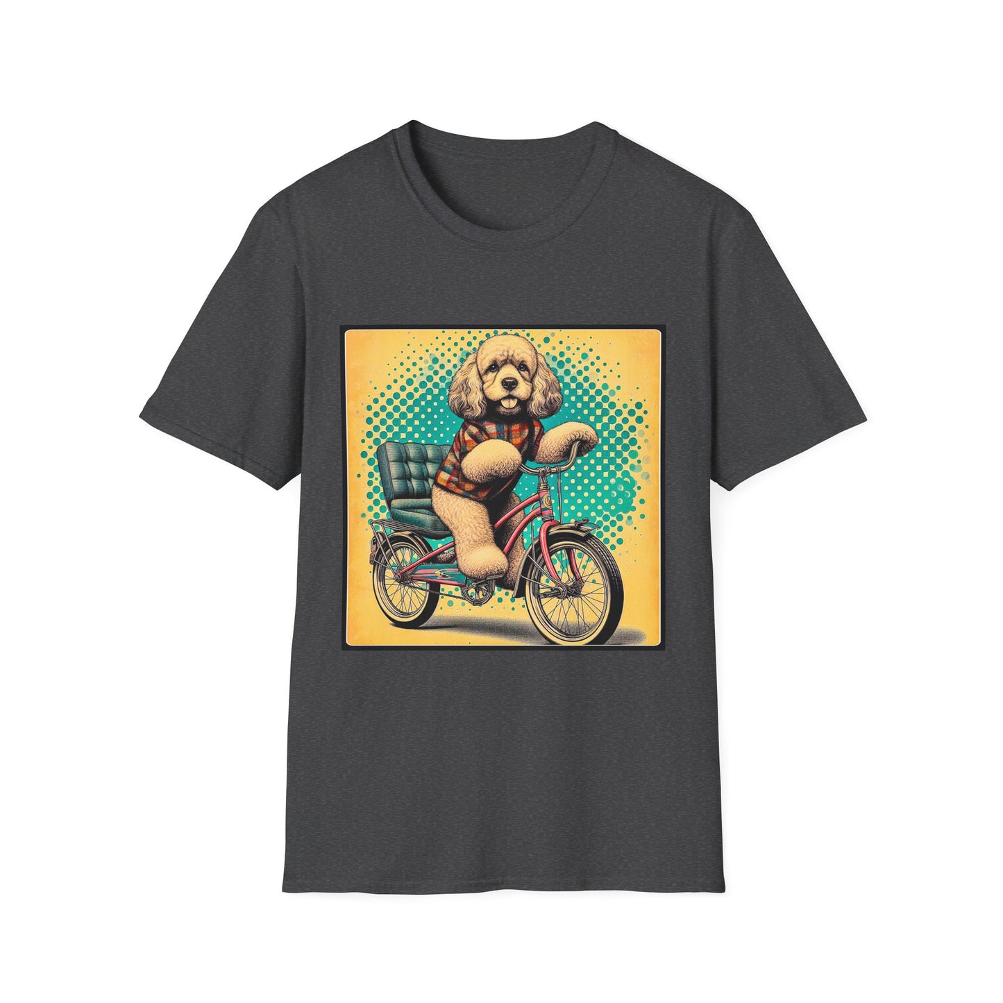 CockerPoo bike strolling t shirt T-Shirt Printify XS Dark Heather