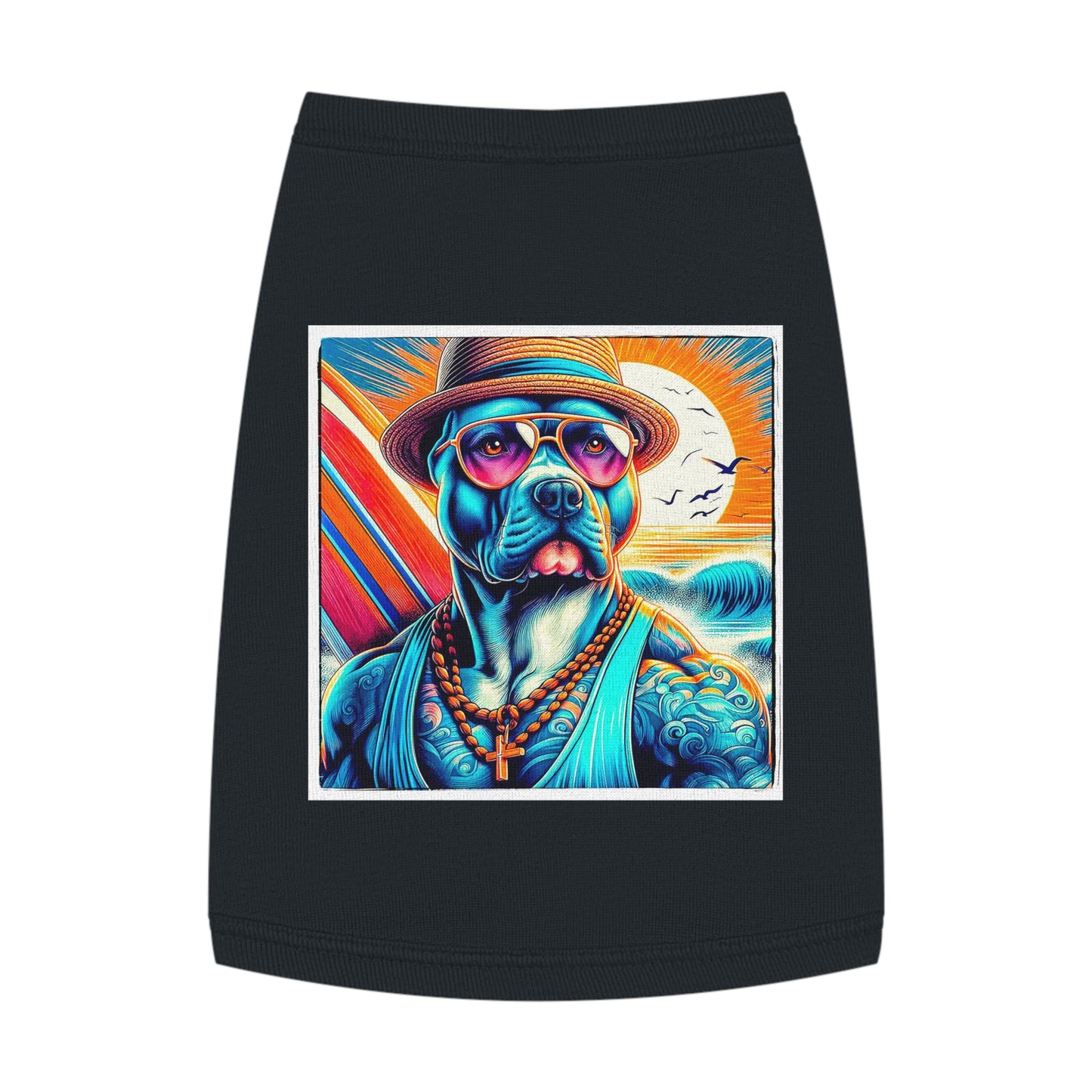 Pet Tank Top Pit Bull surfer Pets Printify M Black