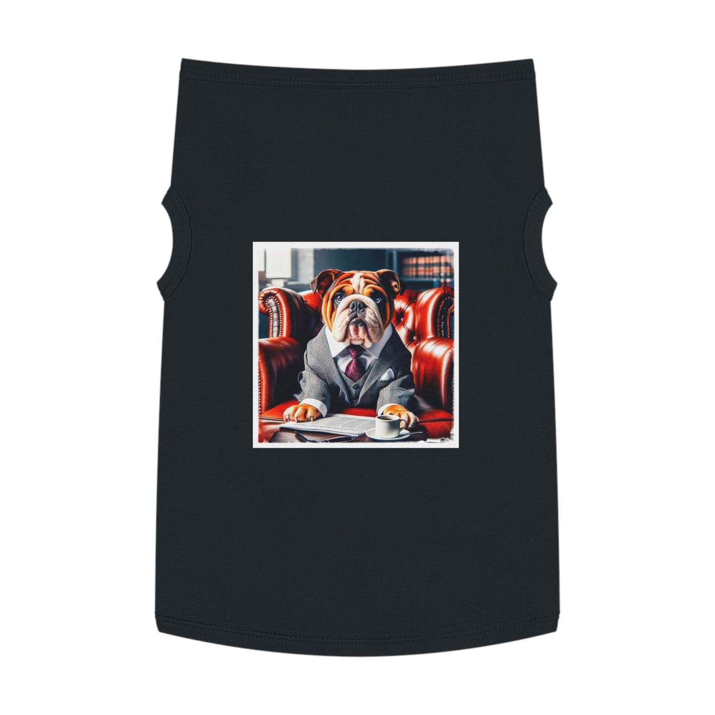 Pet Tank Top Bulldog sitting business man t shirt Pets Printify