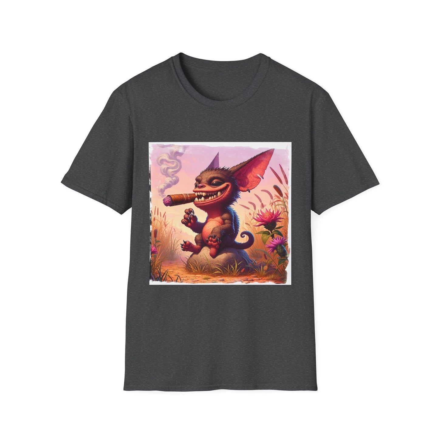Chupacabra happily smoking t shirt T-Shirt Printify XS Dark Heather