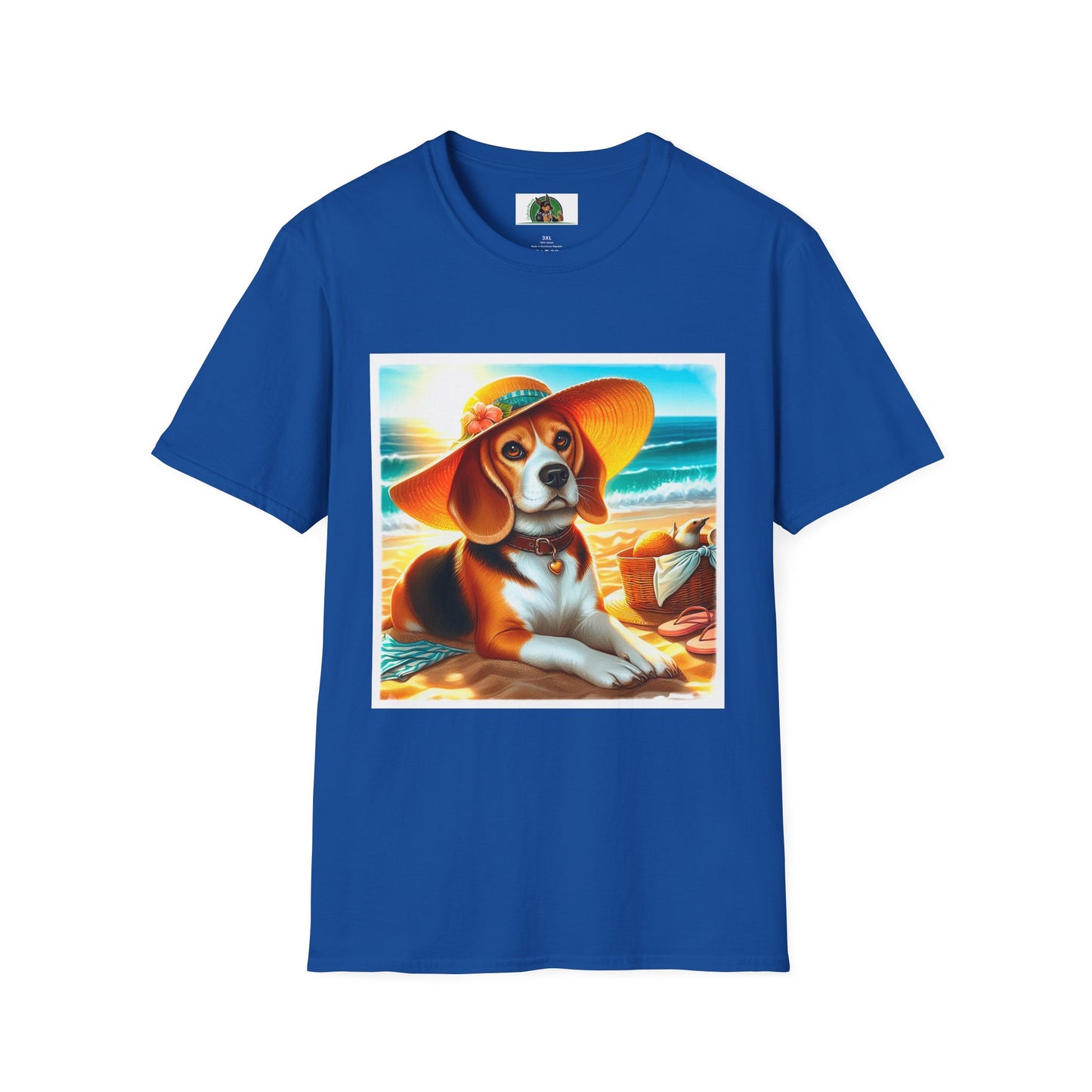 Beagle Girl Dog Wearing Sun Hat At Beach T-Shirt Printify XS Royal