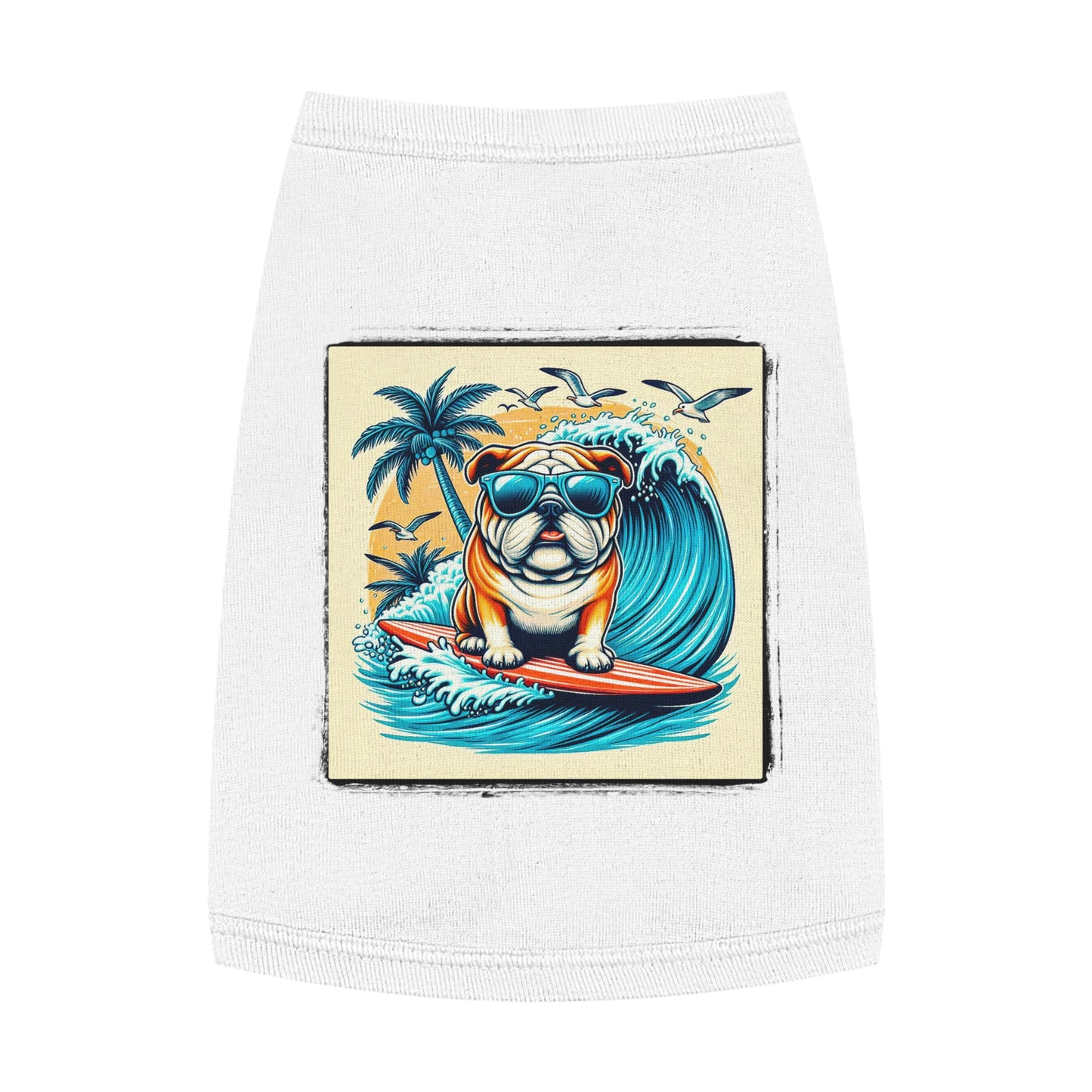 Pet Tank Top Bulldog Hawaiian surf t shirt Pets Printify