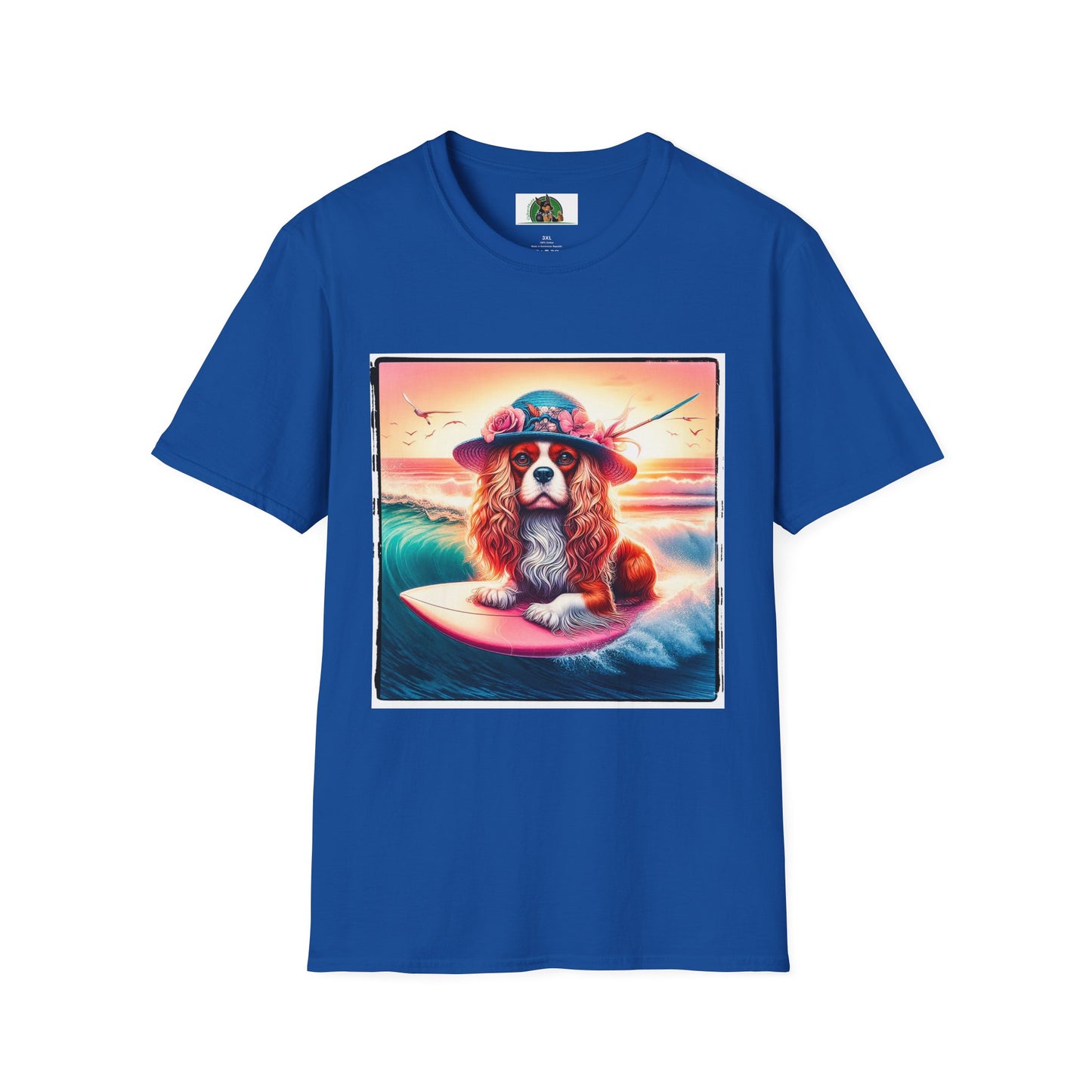 Cavalier King Charles Spaniel Female Surfing Dog With Summer Hat TShirt T-Shirt Printify XS Royal