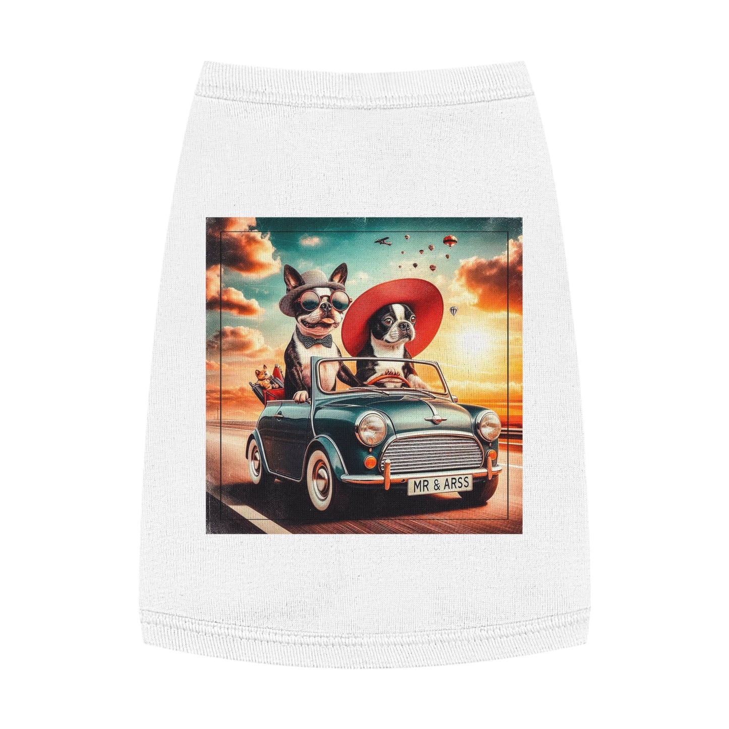 Wacky Boston Terrier Dog Driving in Car Tank Top For Pet Pets Printify M White