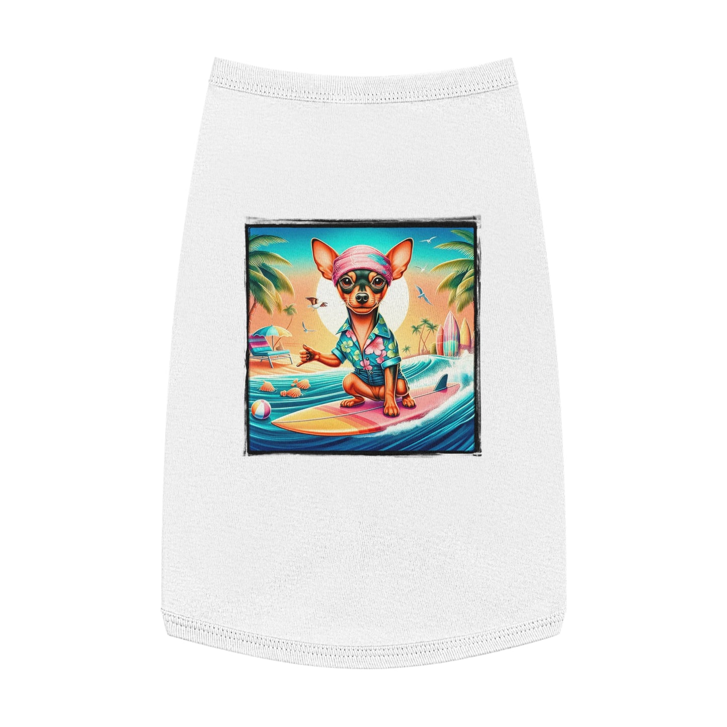 Dog Tank Top - Min Pin Tank Tops vacationing puppy Pets Printify L White