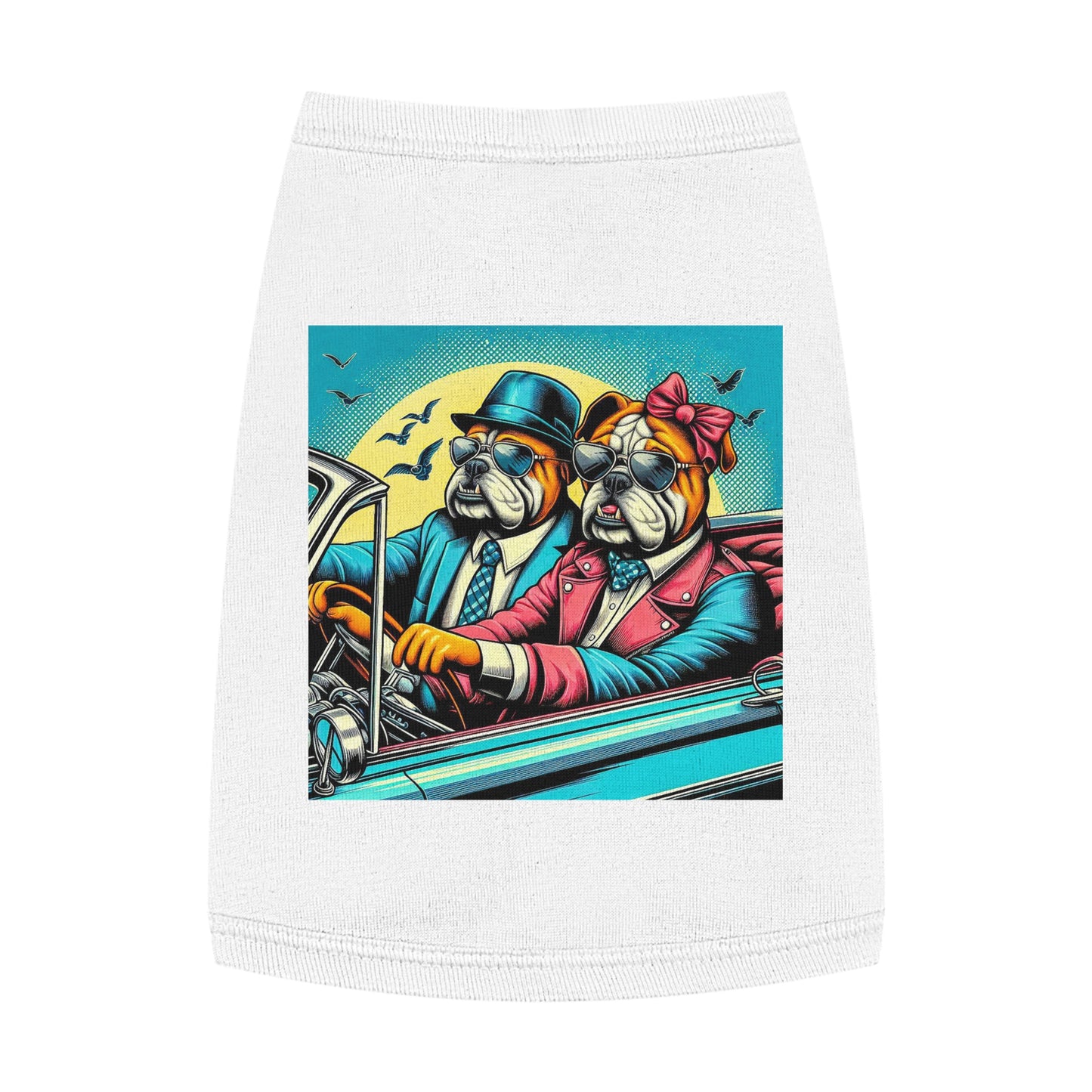 Wacky Pet Tank Top Bulldog sunset driving t shirt Pets Printify