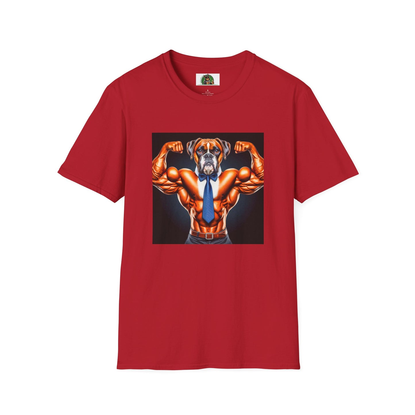 Boxer Muscle Dog Wearing Tie TShirt T-Shirt Printify S Cherry Red