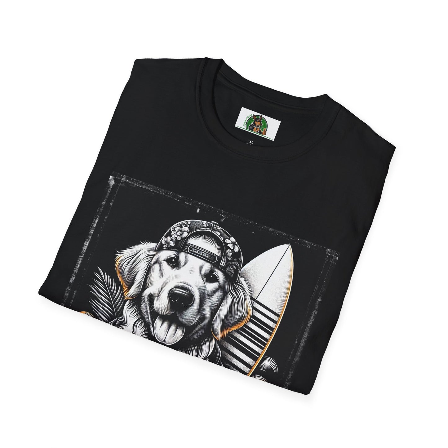 Golden Retriever cool surfer t shirt T-Shirt Printify