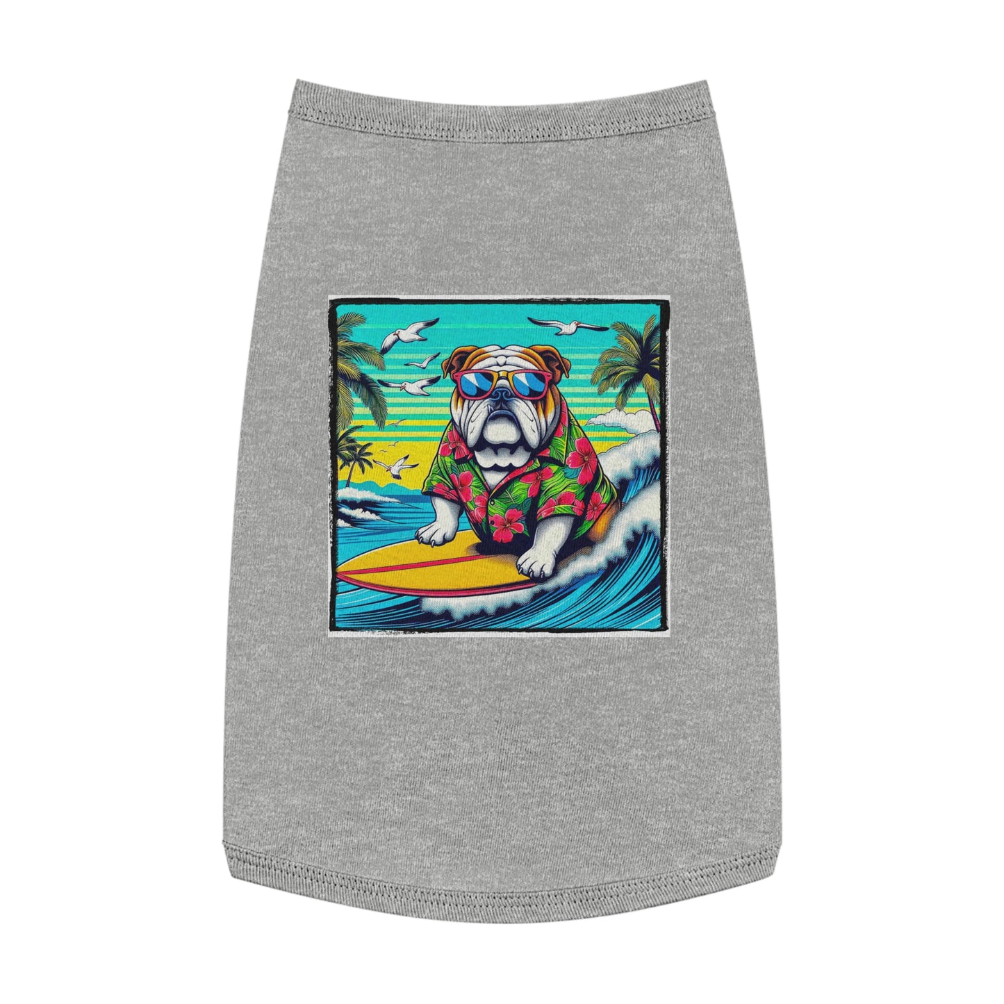 Pet Tank Top Bulldog wave crashing t shirt Pets Printify L Heather
