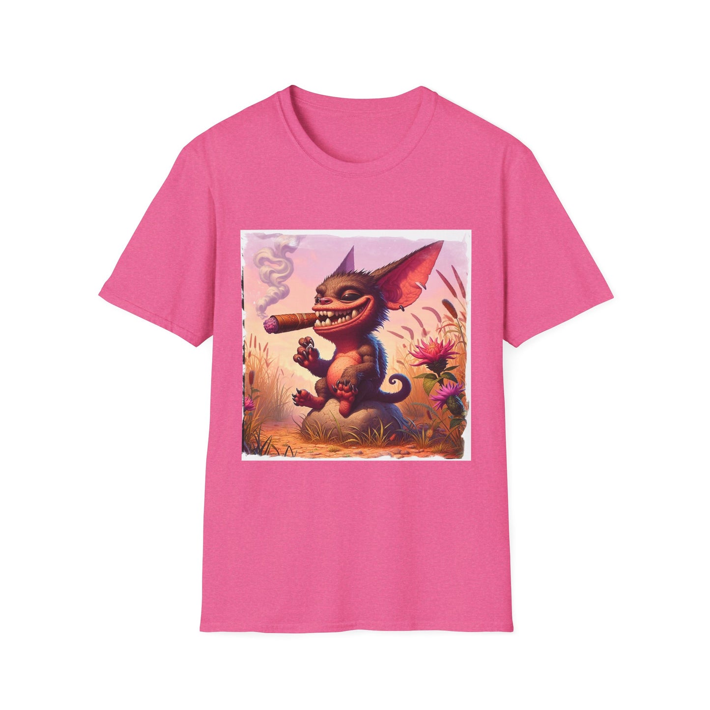 Chupacabra happily smoking t shirt T-Shirt Printify S Heather Heliconia