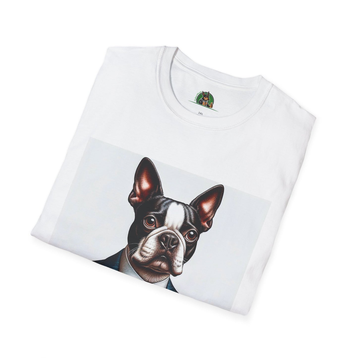 Boston Terrier Dog In Blue Suit TShirt T-Shirt Printify