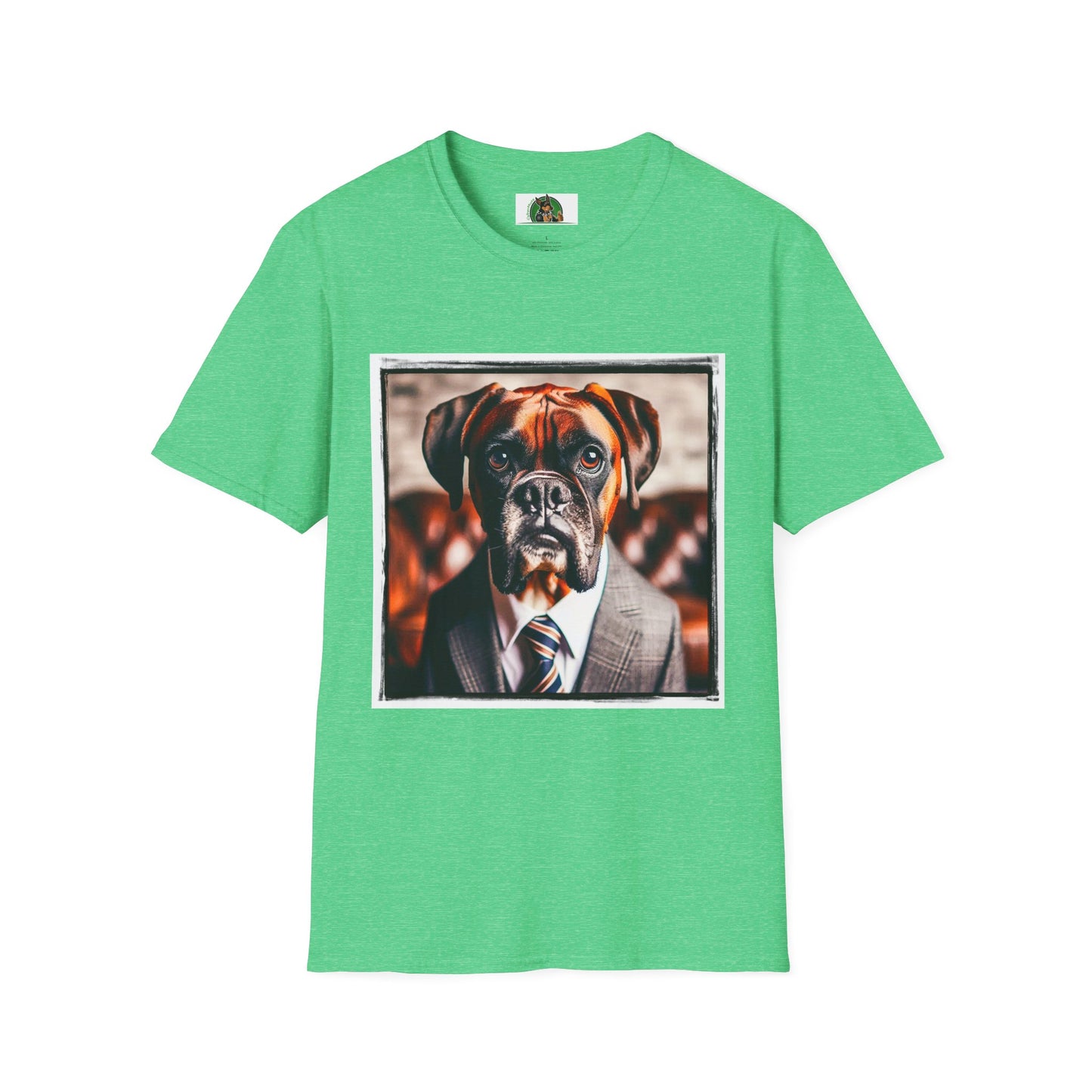 Boxer Dog In Suit Shirt T-Shirt Printify S Heather Irish Green
