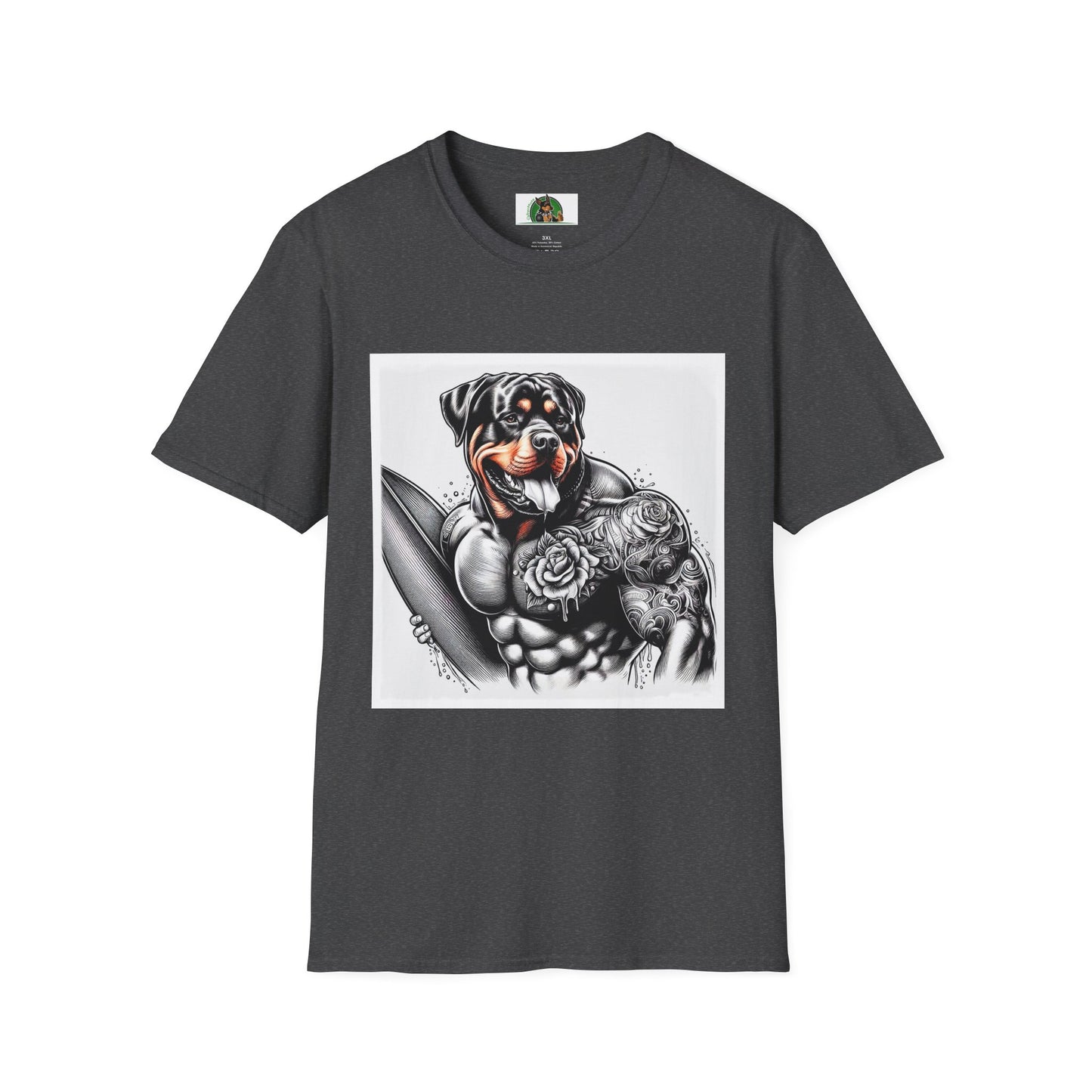 Rottweiler muscles surfer shirt T-Shirt Printify XS Dark Heather