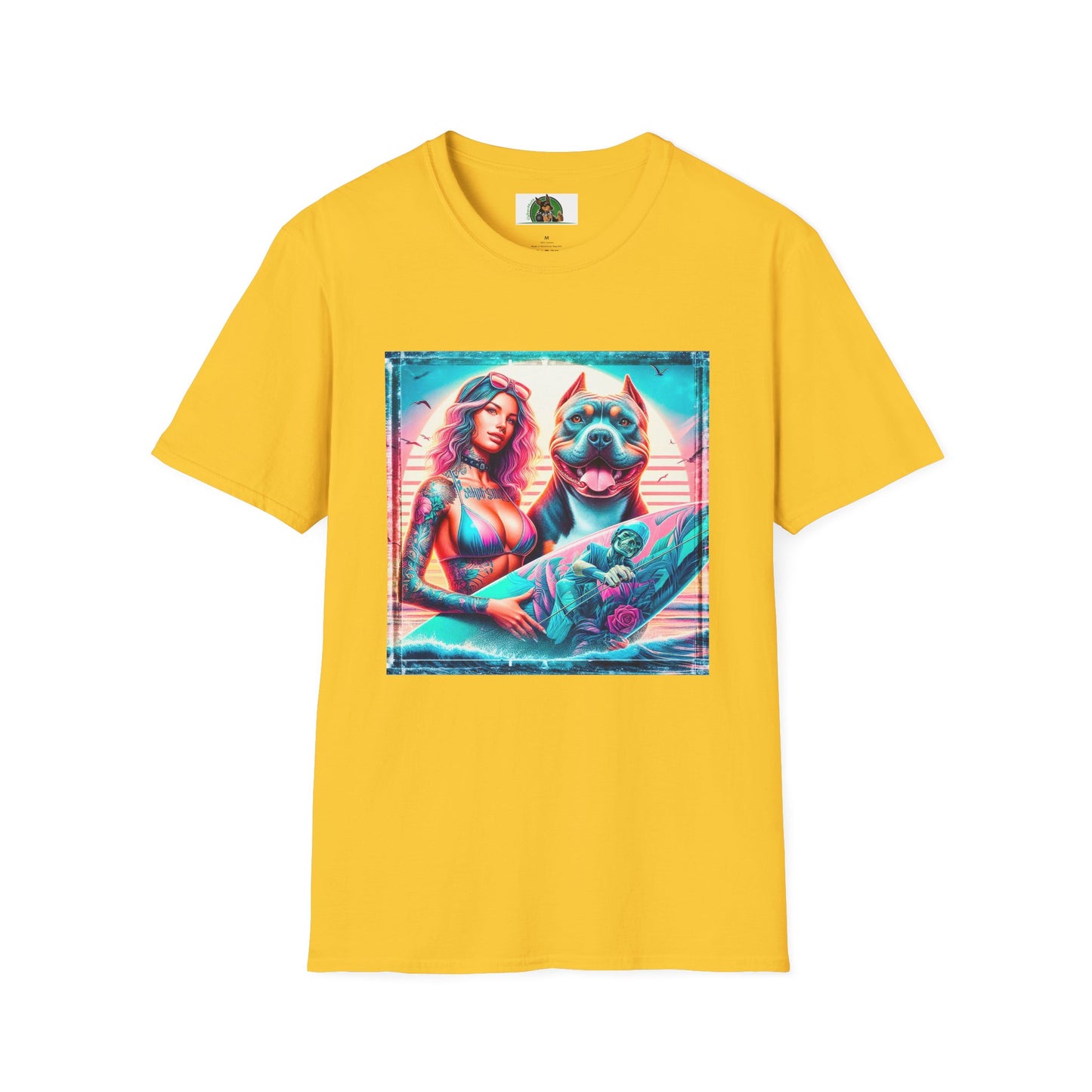 Pit Bull surfer and girl T-Shirt Printify S Daisy